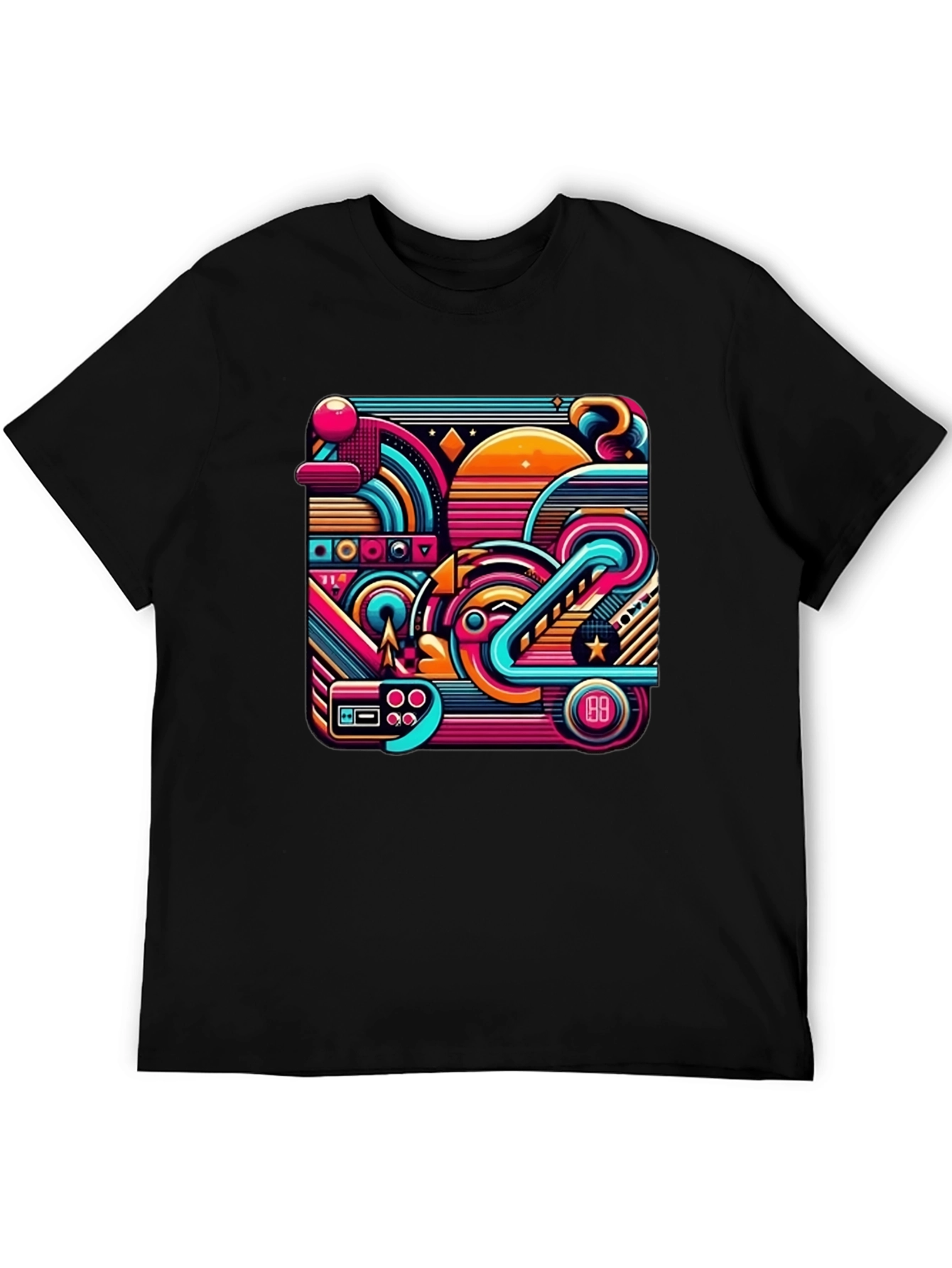 Retro Gaming Abstract Art Black T-Shirt