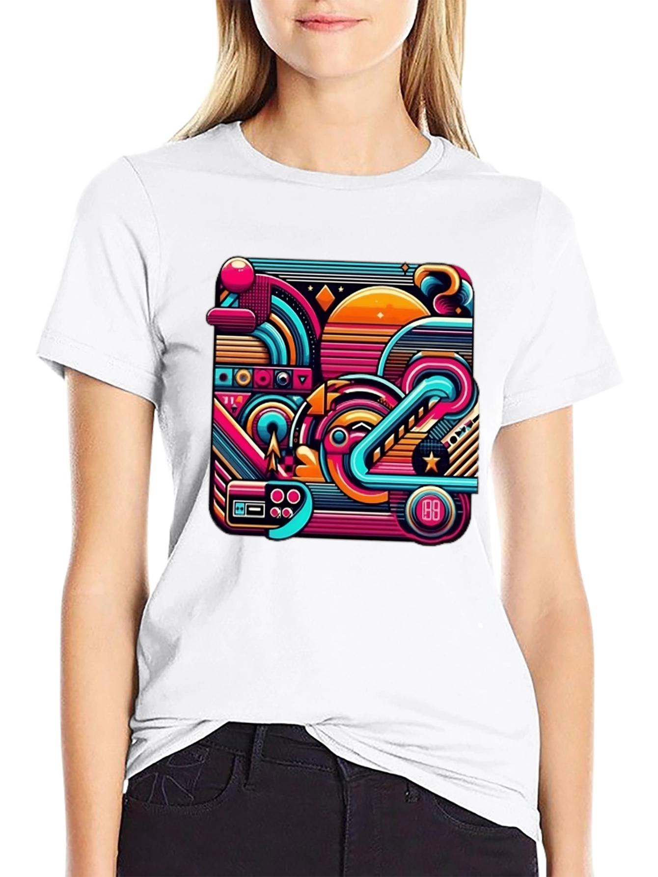 Retro Gaming Abstract Art Black T-Shirt