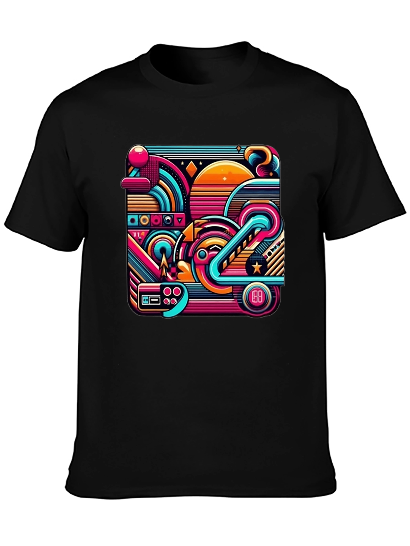 Retro Gaming Abstract Art Black T-Shirt