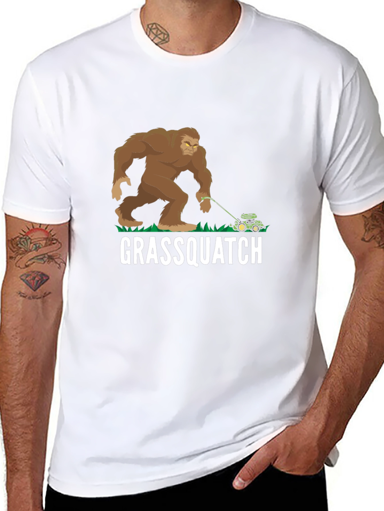 Grassquatch T-Shirt - Bigfoot Lawn Mowing Fun