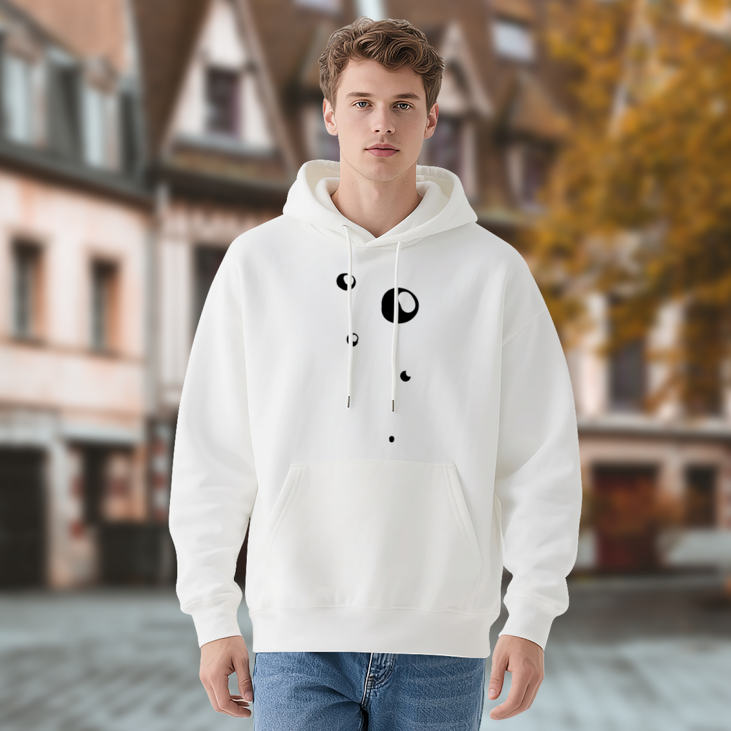 Minimal Abstract Moon Dot Simple Print Hoodie, Unisex Soft Comfort Minimalist Top