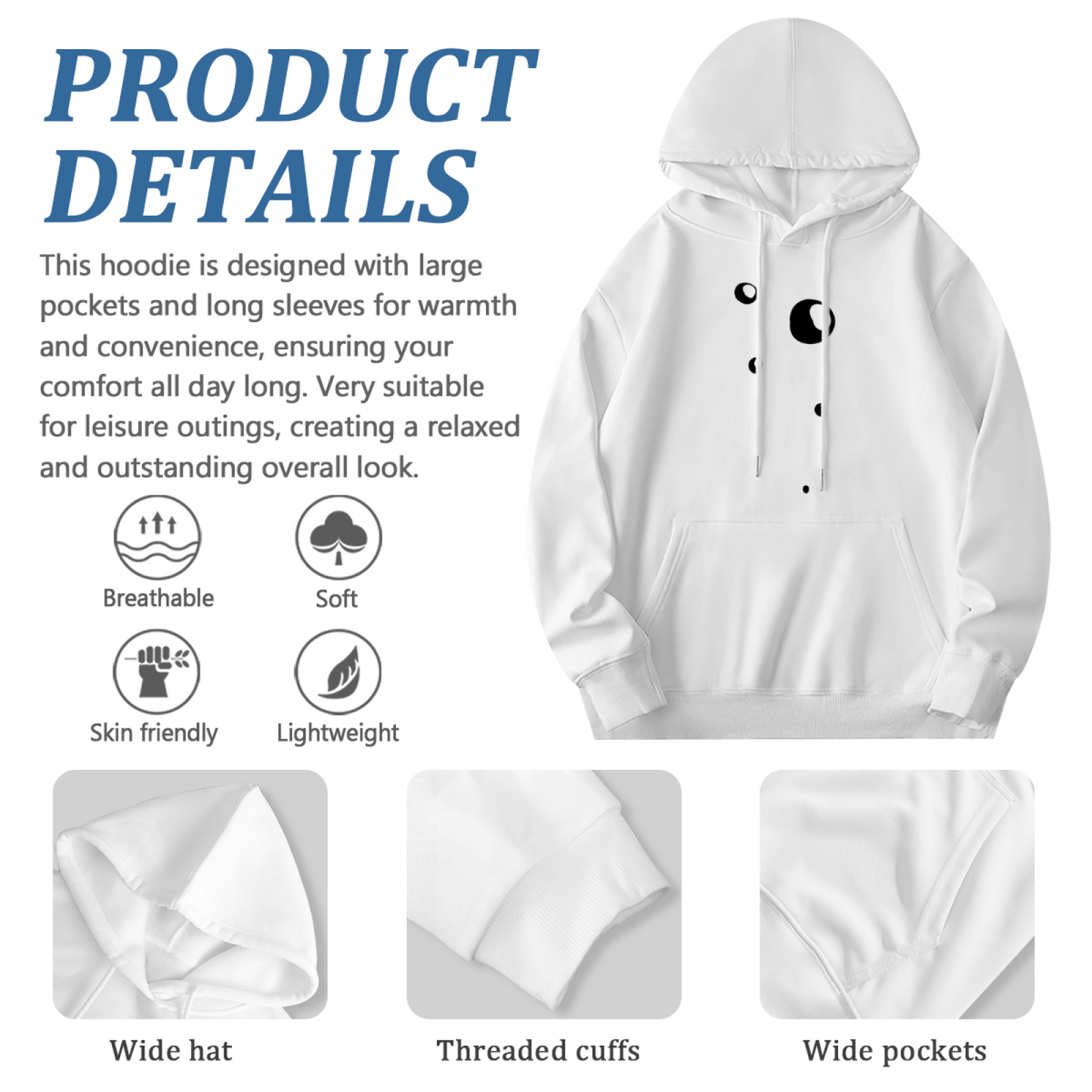 Minimal Abstract Moon Dot Simple Print Hoodie, Unisex Soft Comfort Minimalist Top