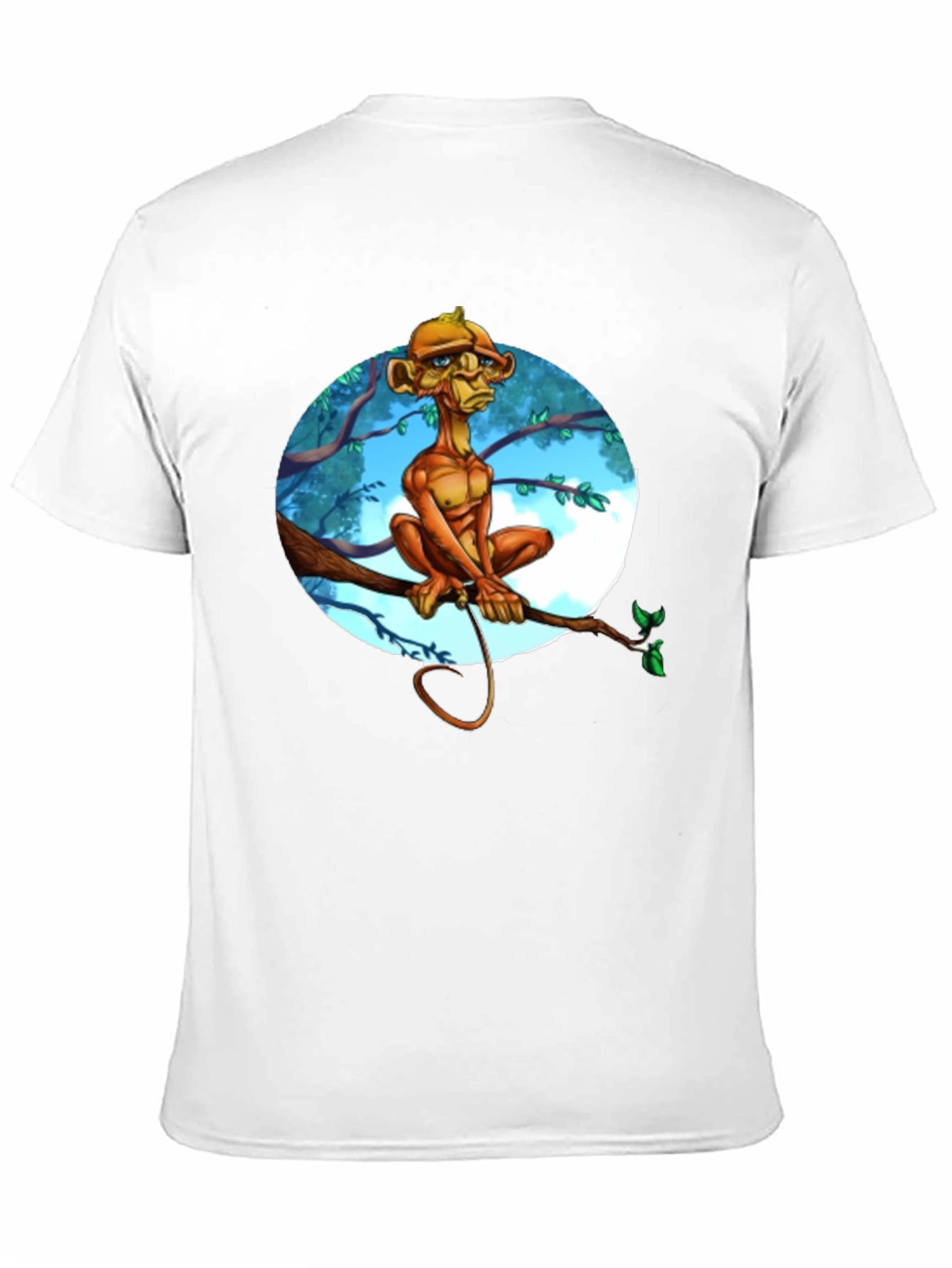 Unique Cartoon Monkey Tree Branch Graphic T-Shirt
