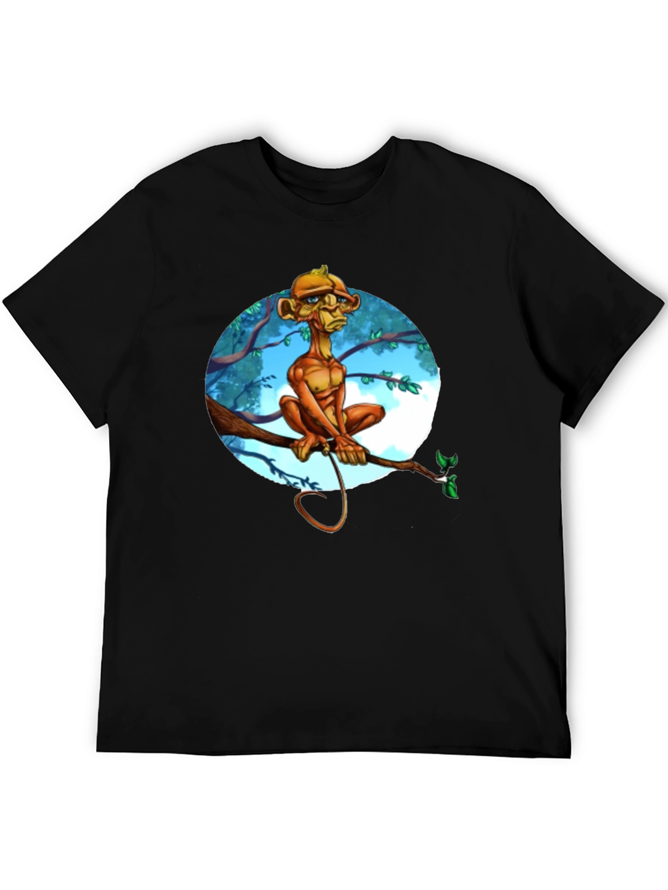 Unique Cartoon Monkey Tree Branch Graphic T-Shirt