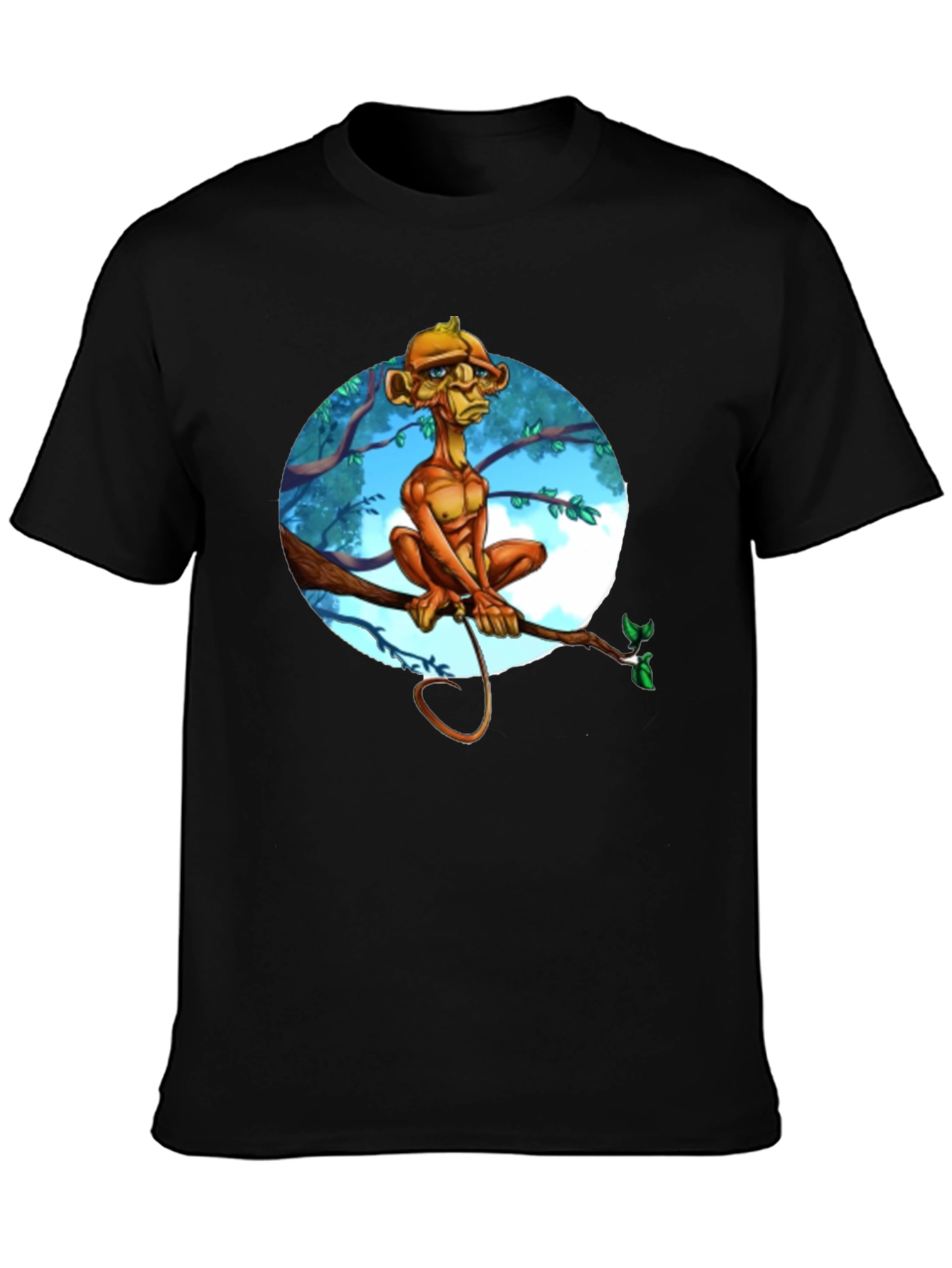 Unique Cartoon Monkey Tree Branch Graphic T-Shirt