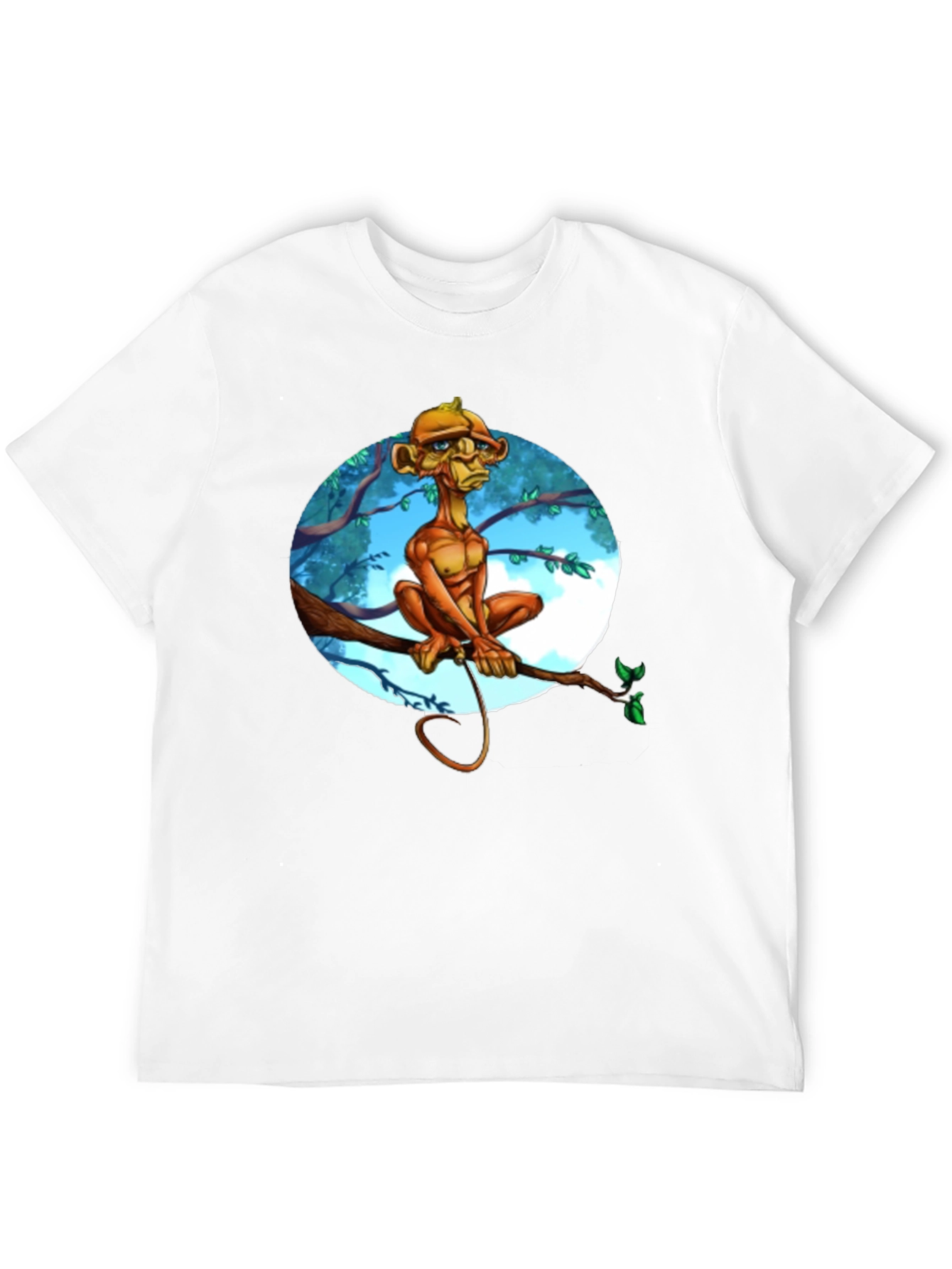 Unique Cartoon Monkey Tree Branch Graphic T-Shirt