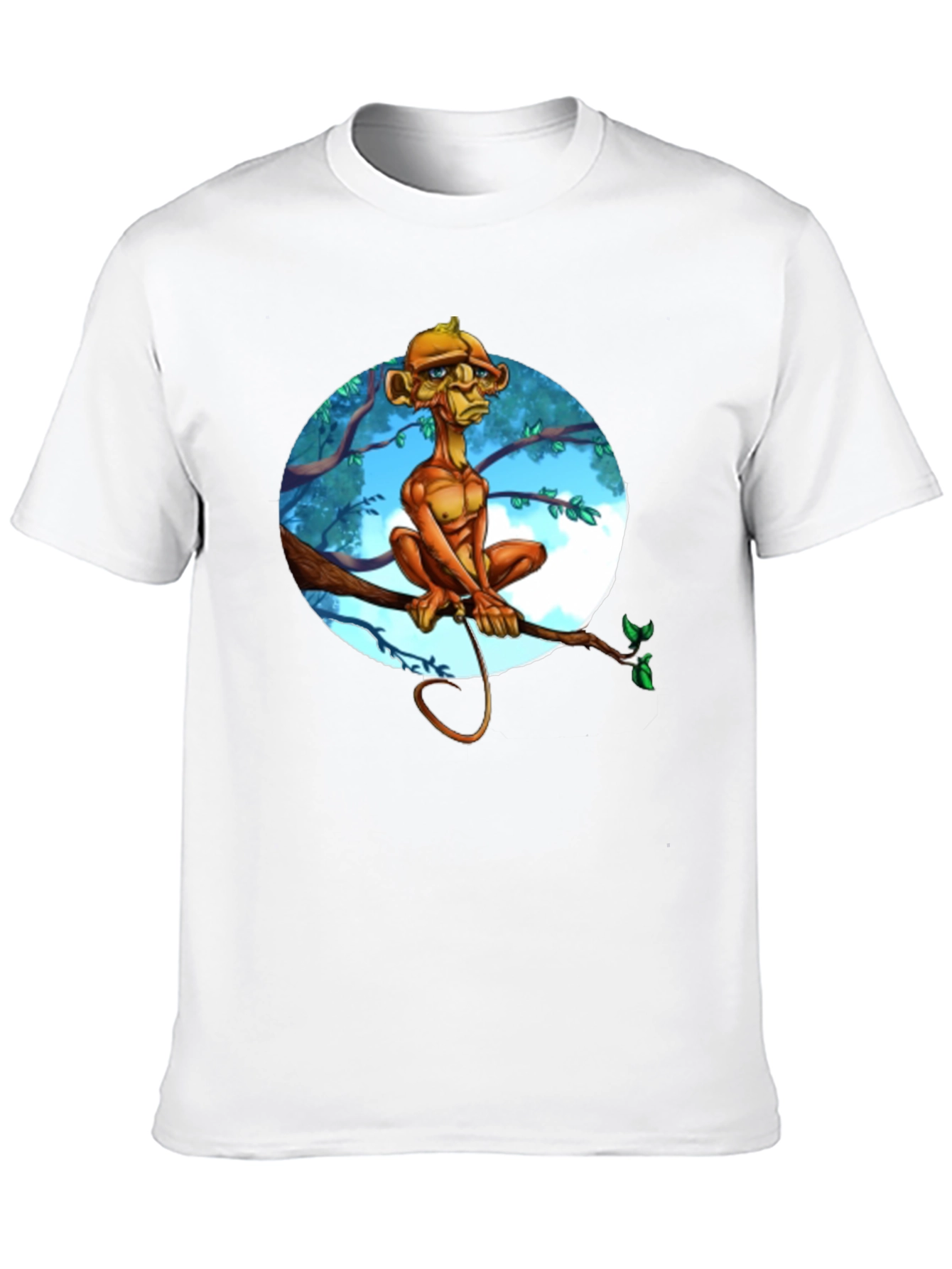 Unique Cartoon Monkey Tree Branch Graphic T-Shirt