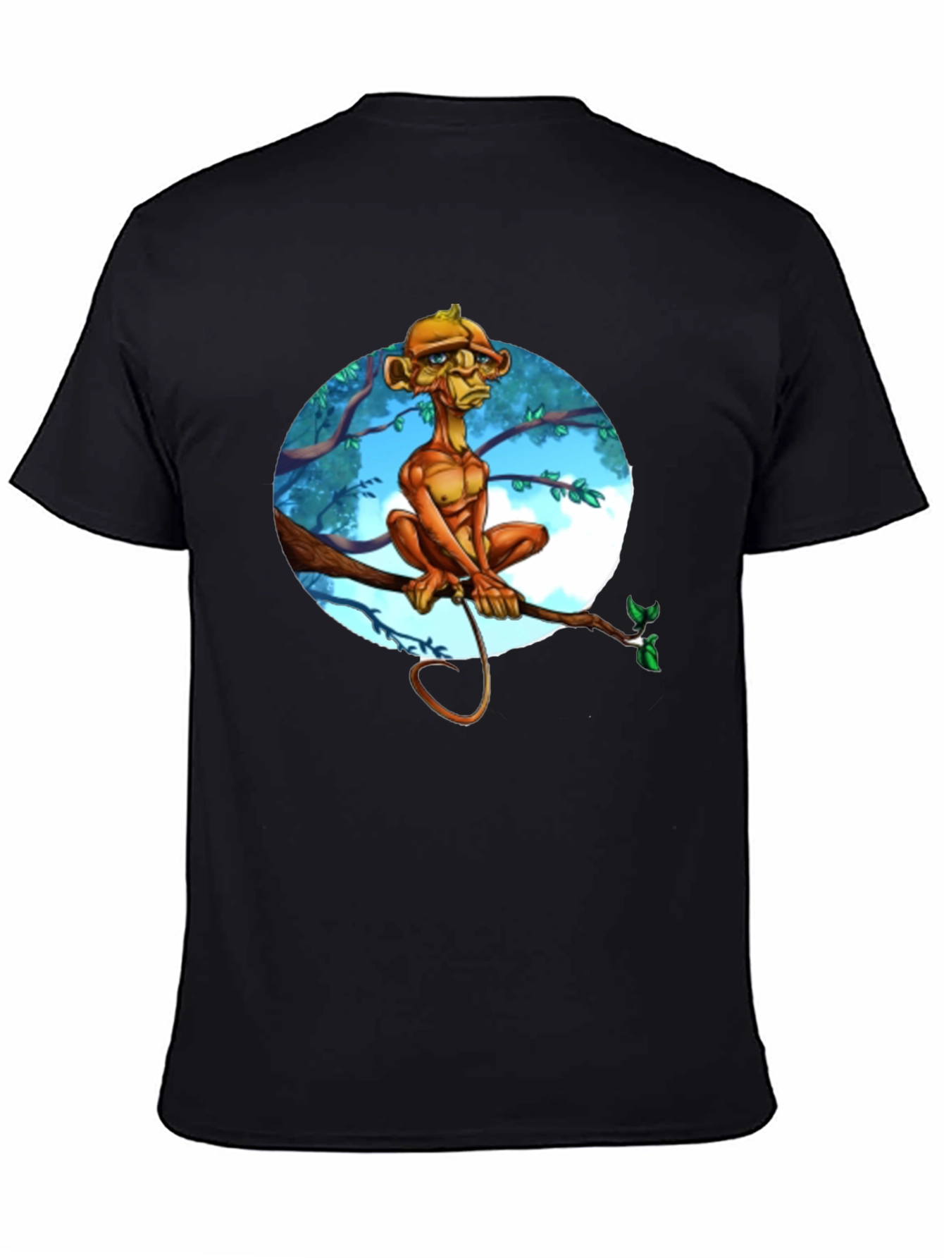 Unique Cartoon Monkey Tree Branch Graphic T-Shirt