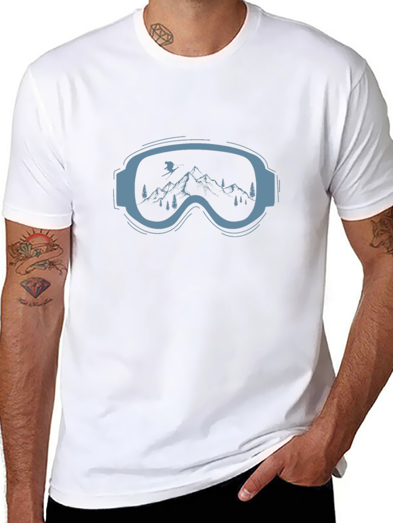 Ski Goggles Mountain Graphic Tee - Black Cotton Blend