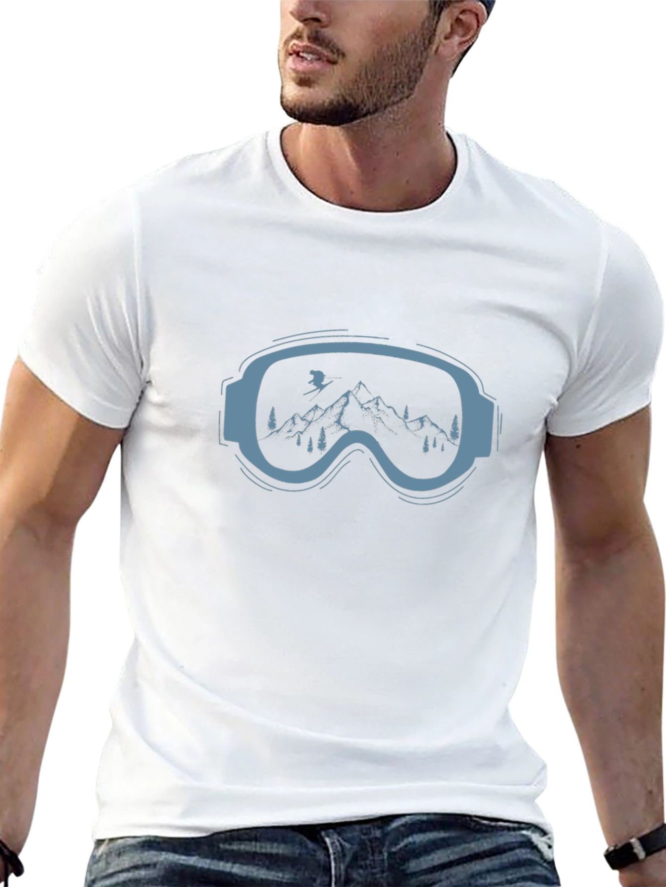 Ski Goggles Mountain Graphic Tee - Black Cotton Blend