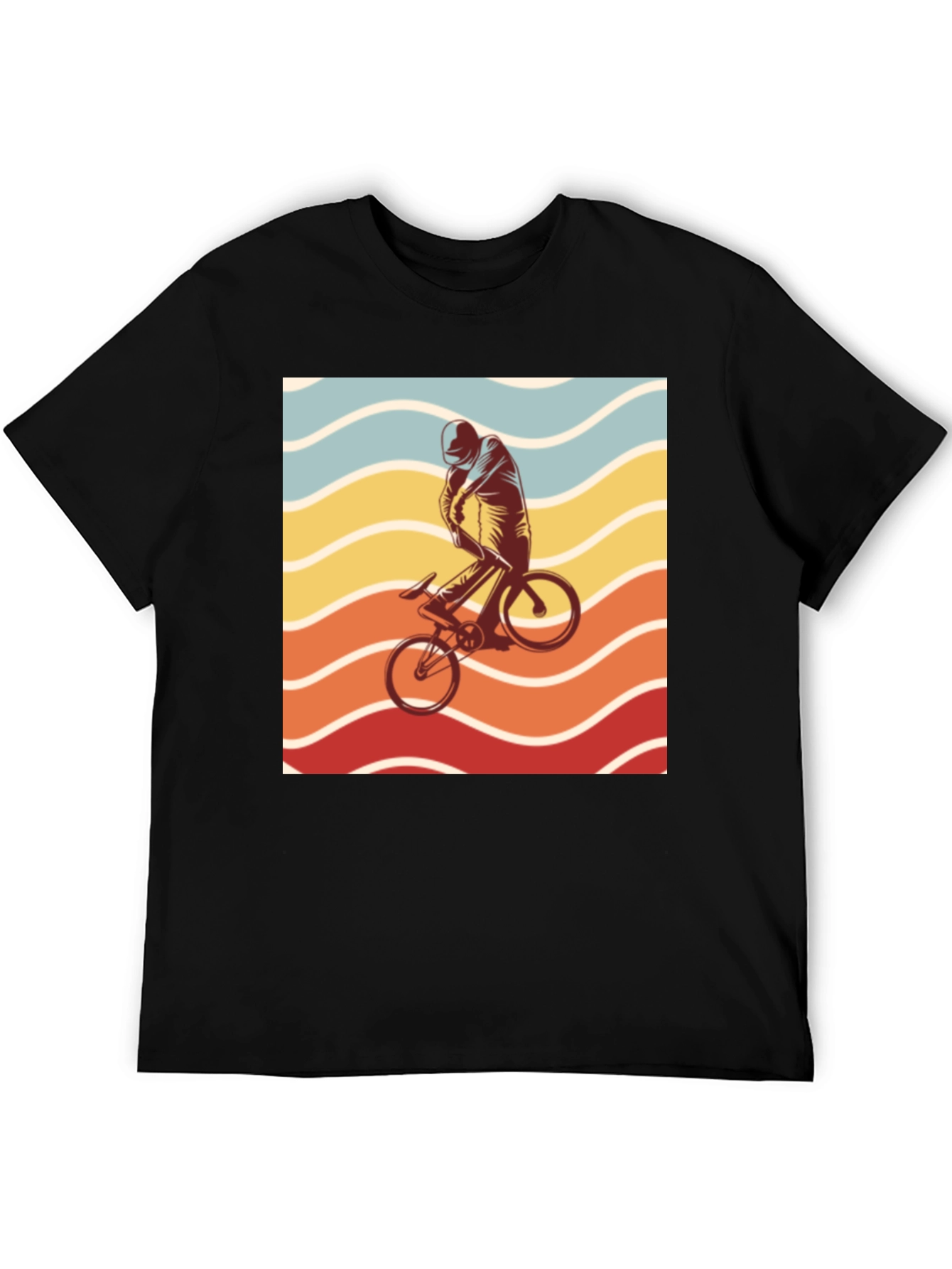 Retro Sunset Cyclist Graphic Tee - Black