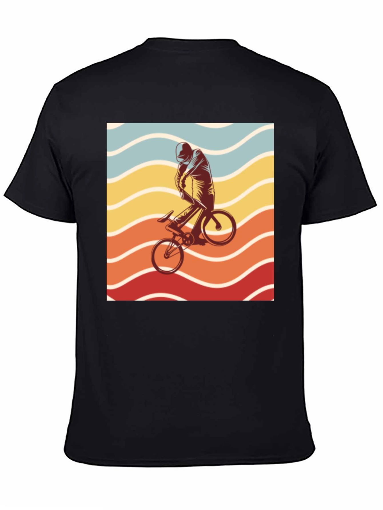 Retro Sunset Cyclist Graphic Tee - Black