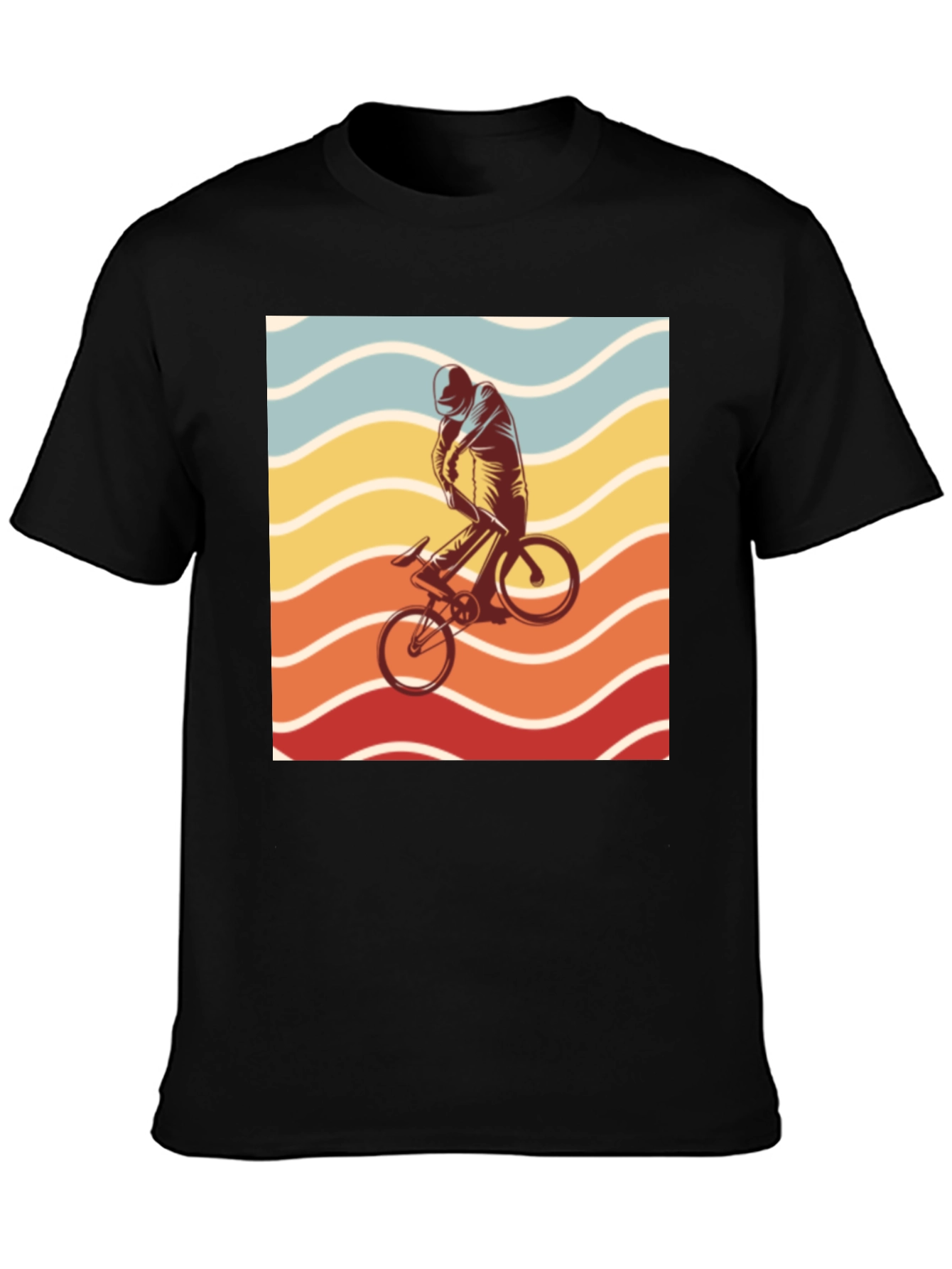 Retro Sunset Cyclist Graphic Tee - Black