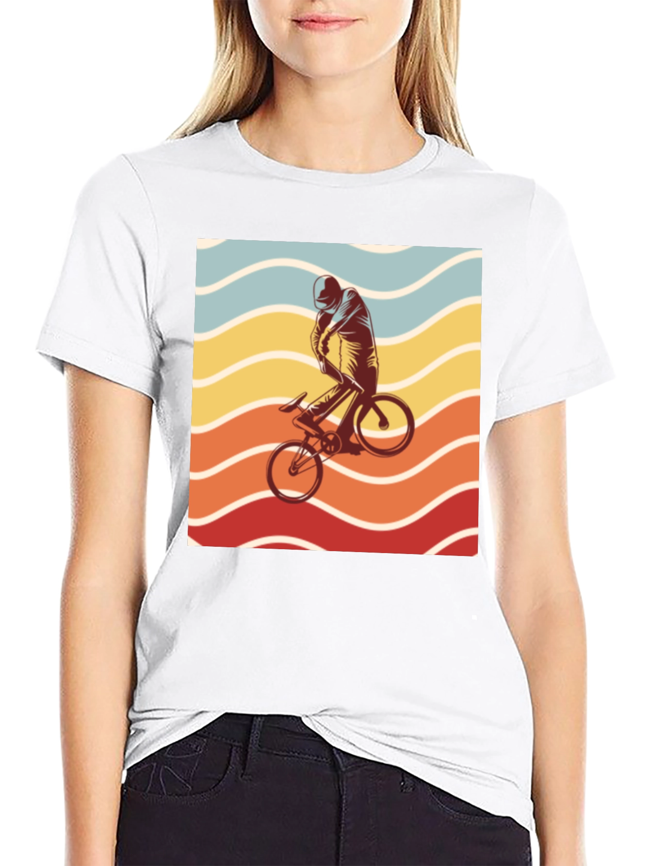 Retro Sunset Cyclist Graphic Tee - Black