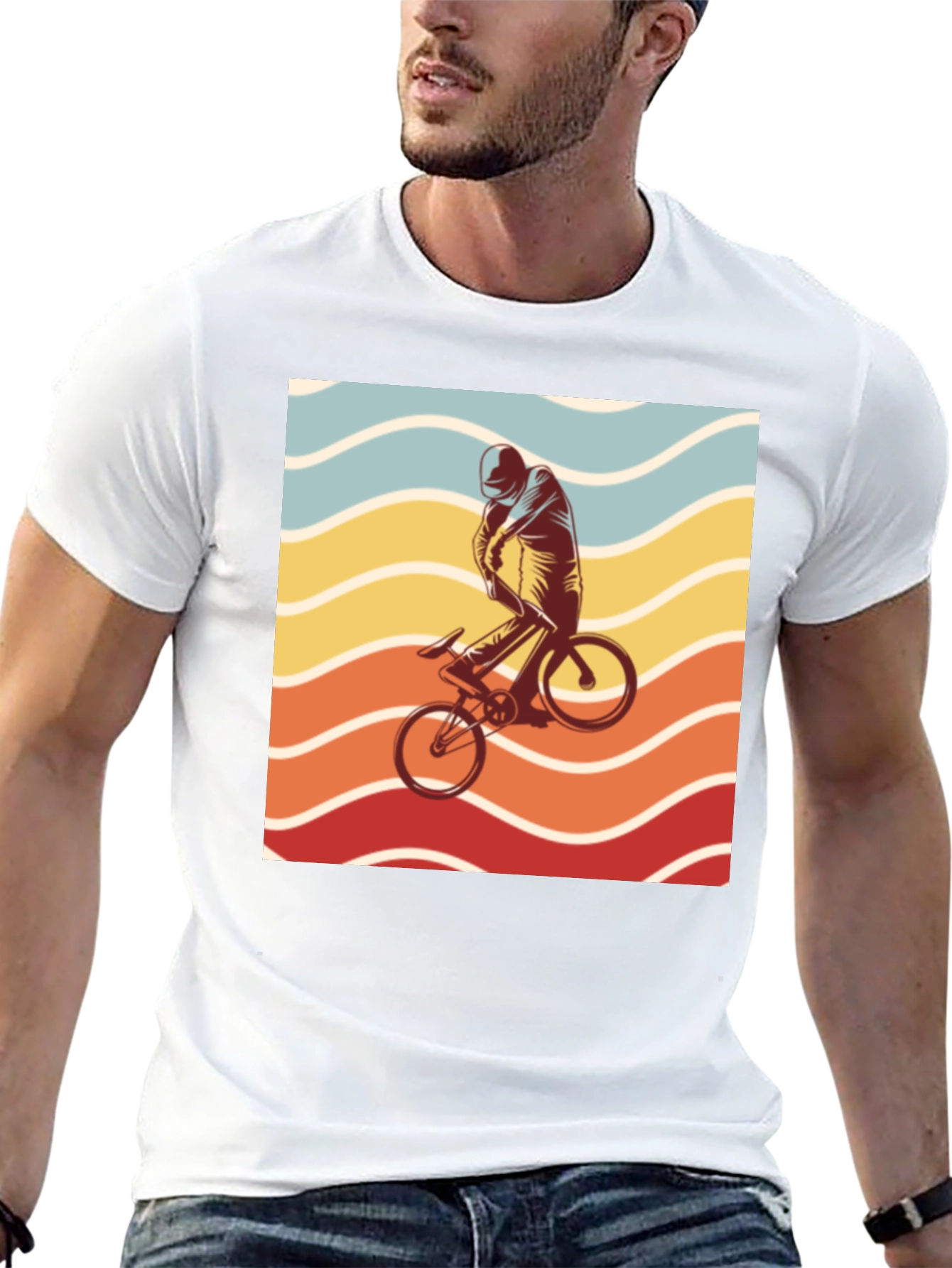 Retro Sunset Cyclist Graphic Tee - Black