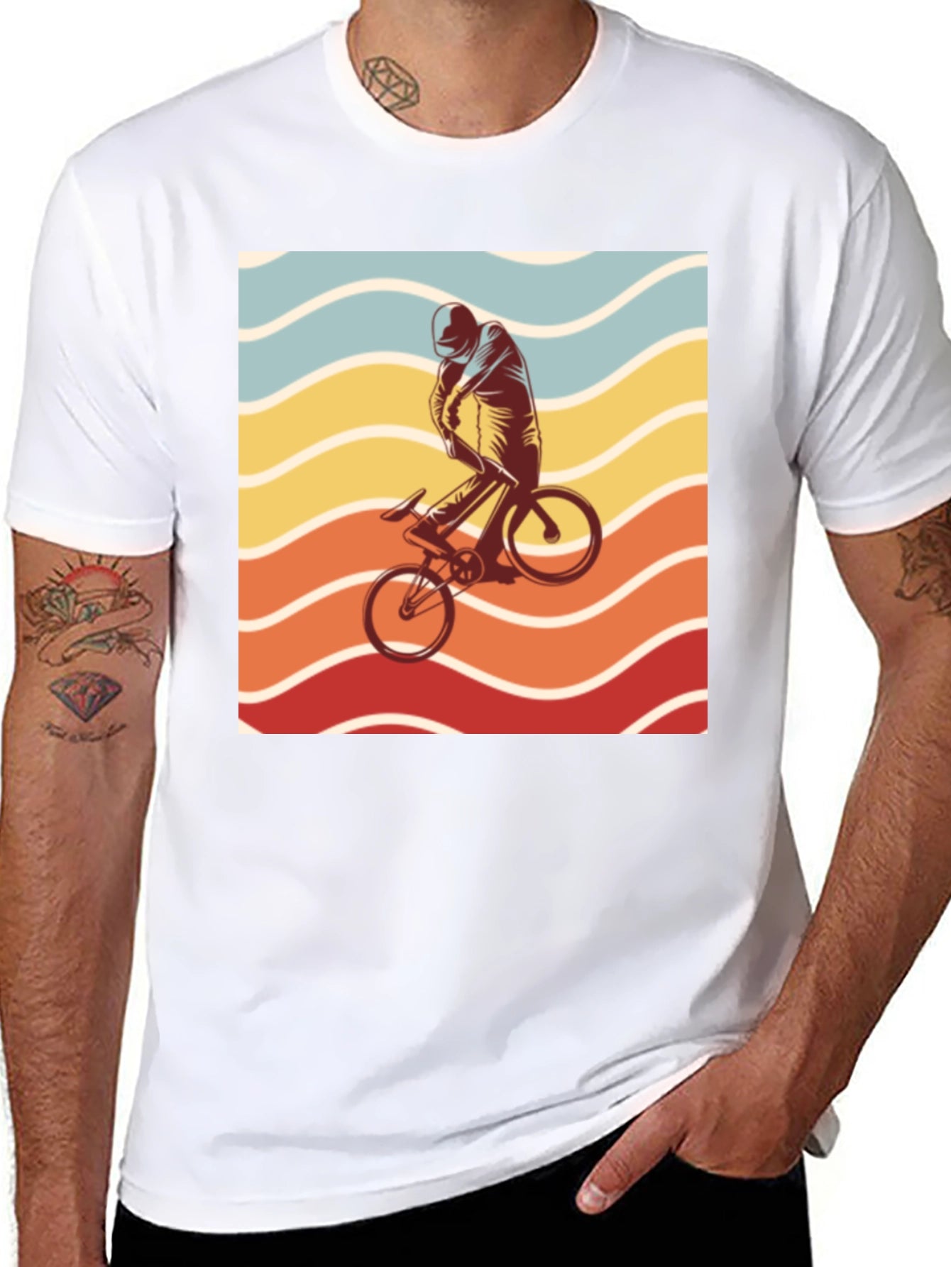 Retro Sunset Cyclist Graphic Tee - Black