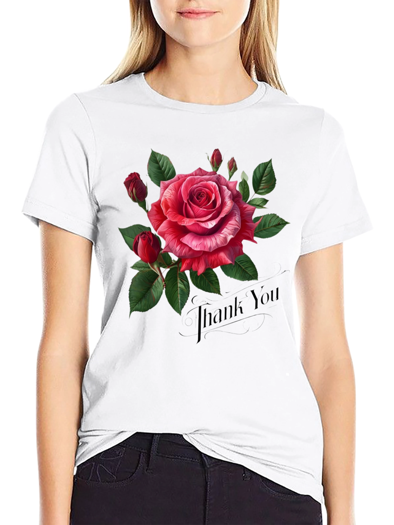 Elegant Rose Graphic Print Tee