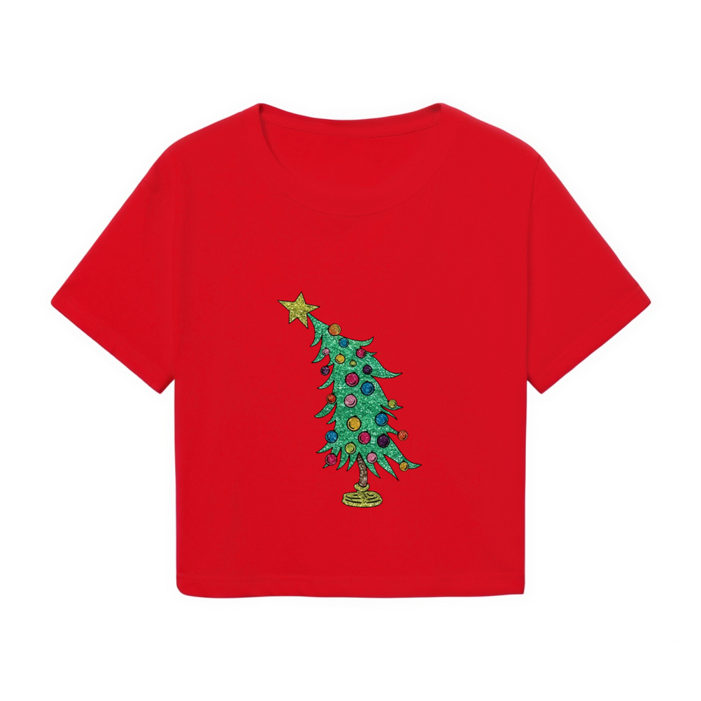 Vintage Glitter Christmas Tree Holiday Vibe Crop Top