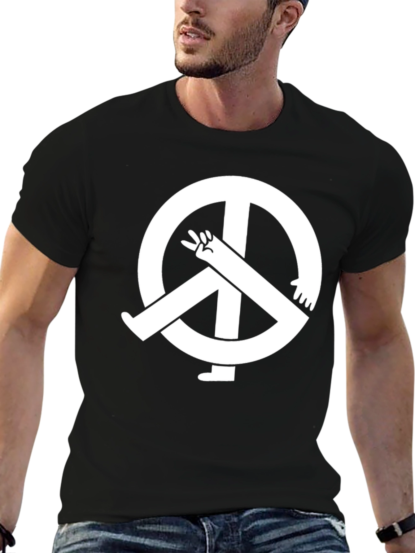 Peace Symbol Graphic Tee - Black Cotton T-Shirt
