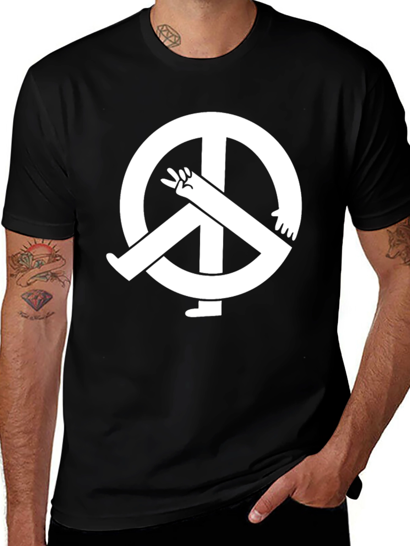 Peace Symbol Graphic Tee - Black Cotton T-Shirt