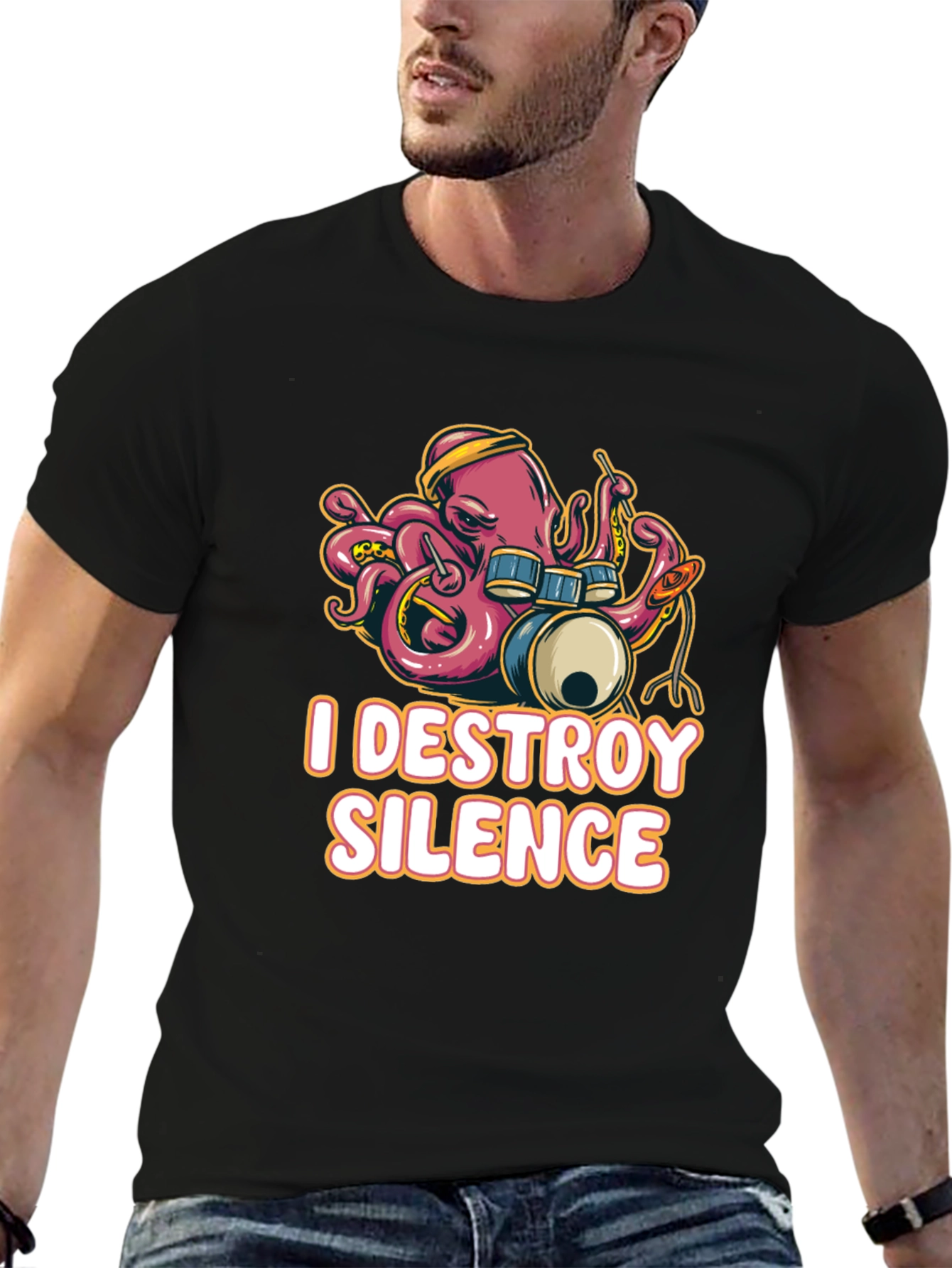 Octopus Drummer T-Shirt - I Destroy Silence