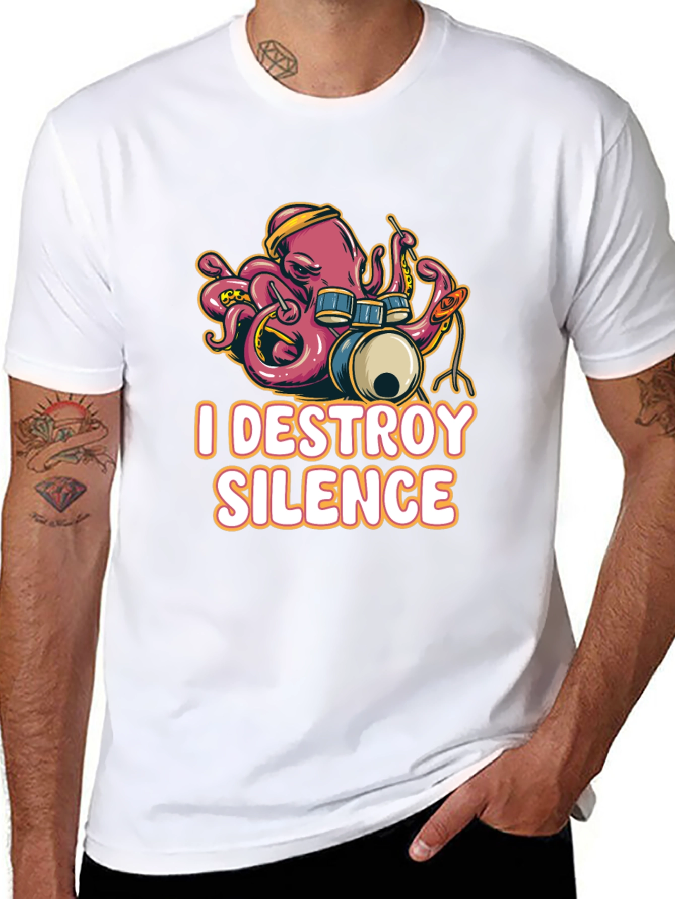 Octopus Drummer T-Shirt - I Destroy Silence