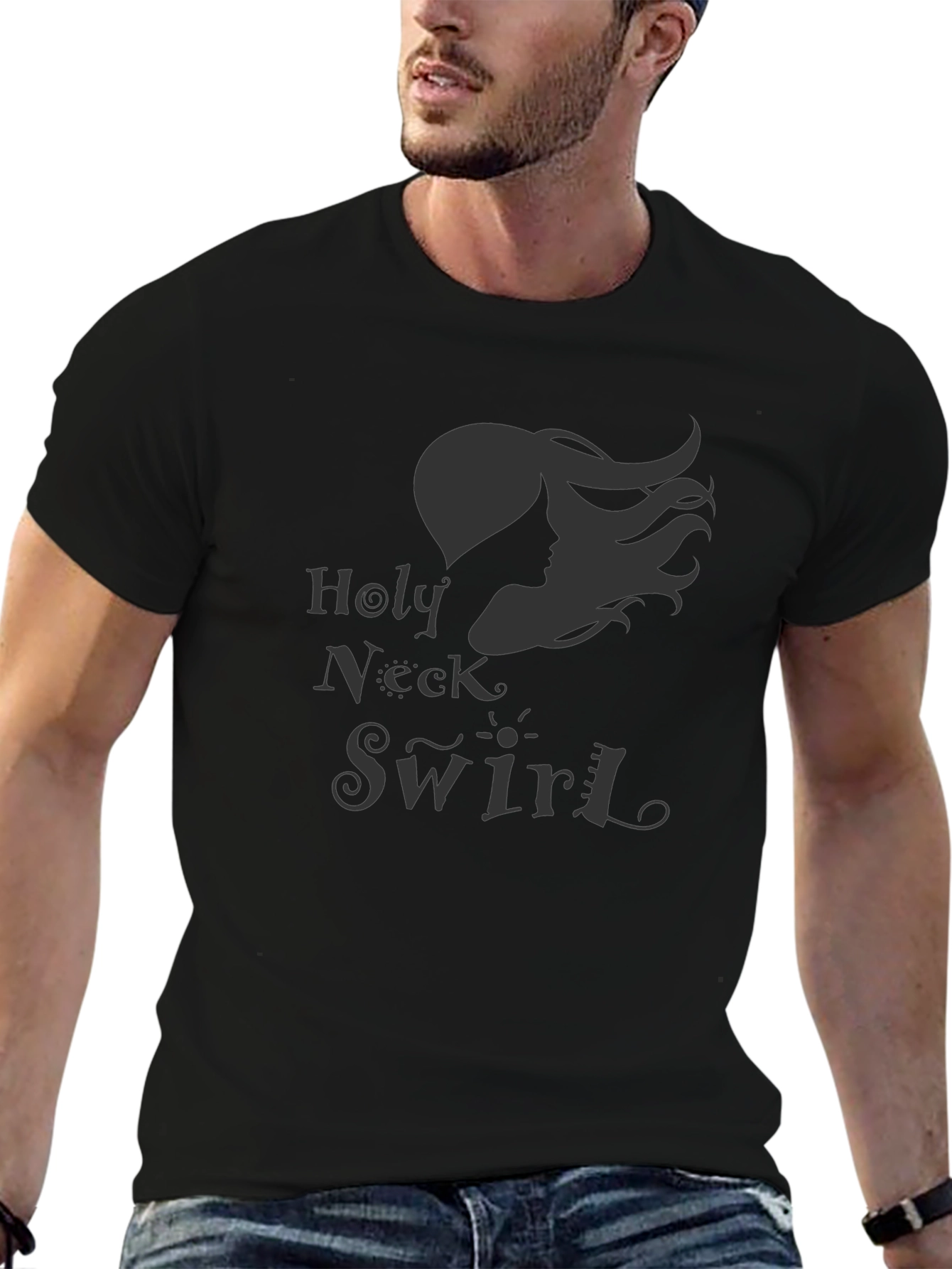 Holy Neck Swirl Graphic Tee - Black Casual Shirt