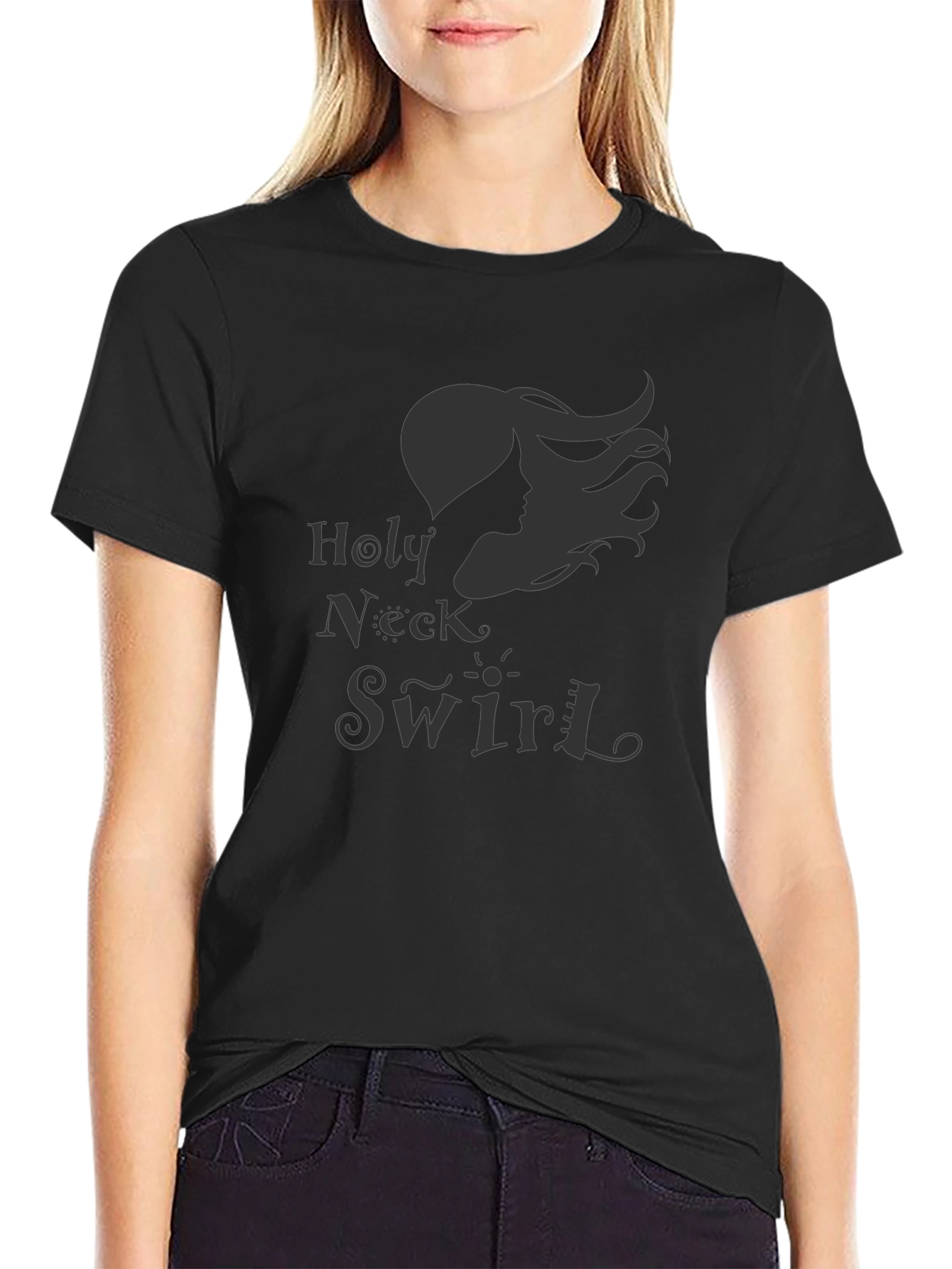Holy Neck Swirl Graphic Tee - Black Casual Shirt