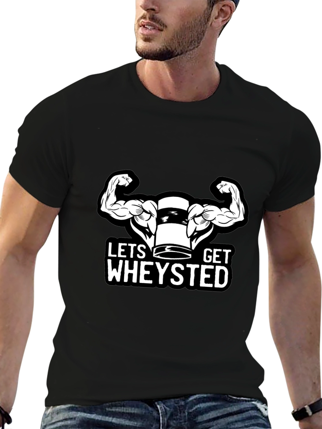 Lets Get Wheysted Black T-Shirt Gym Workout