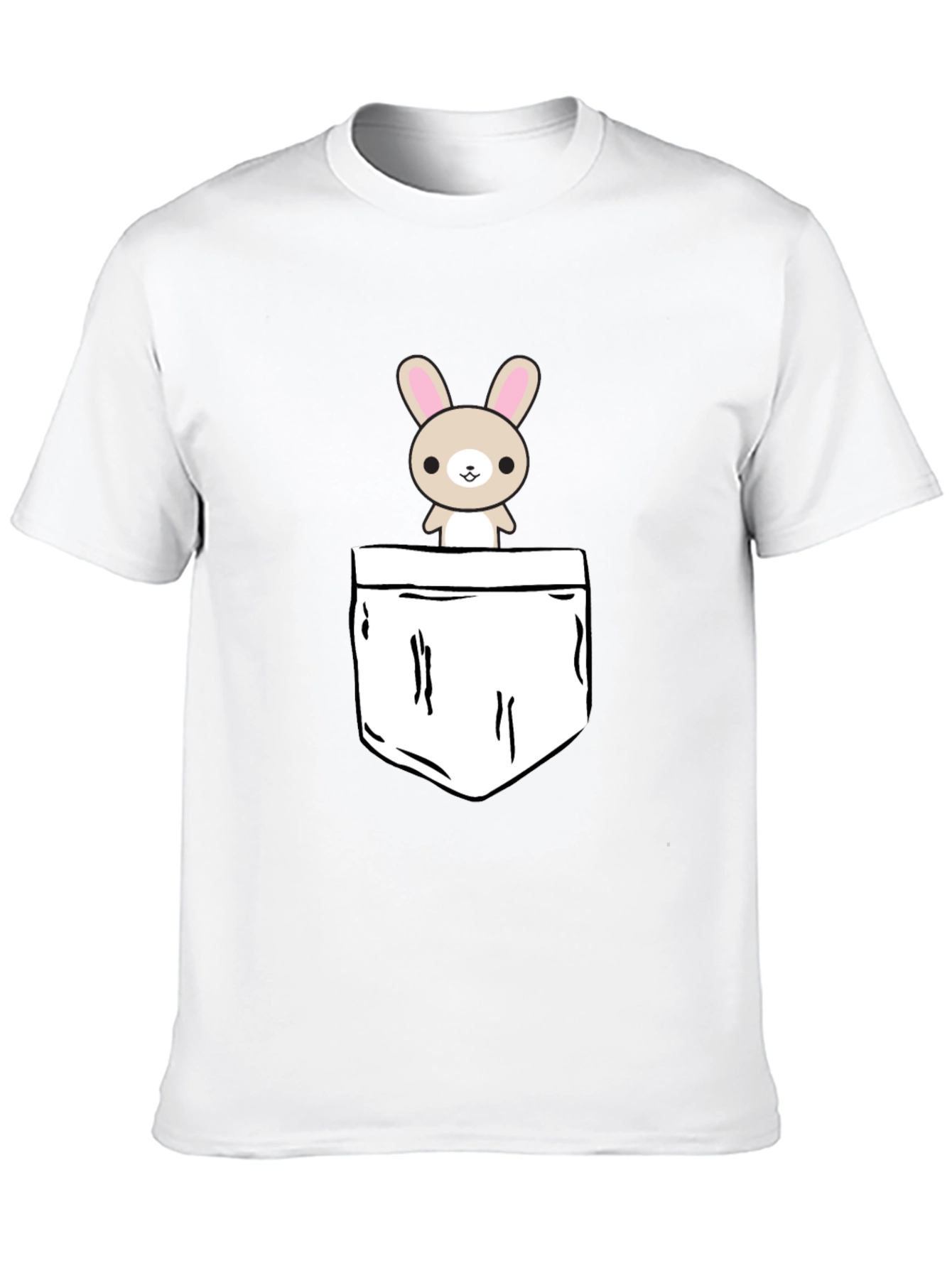 Cute Bunny Pocket Graphic T-Shirt - Black