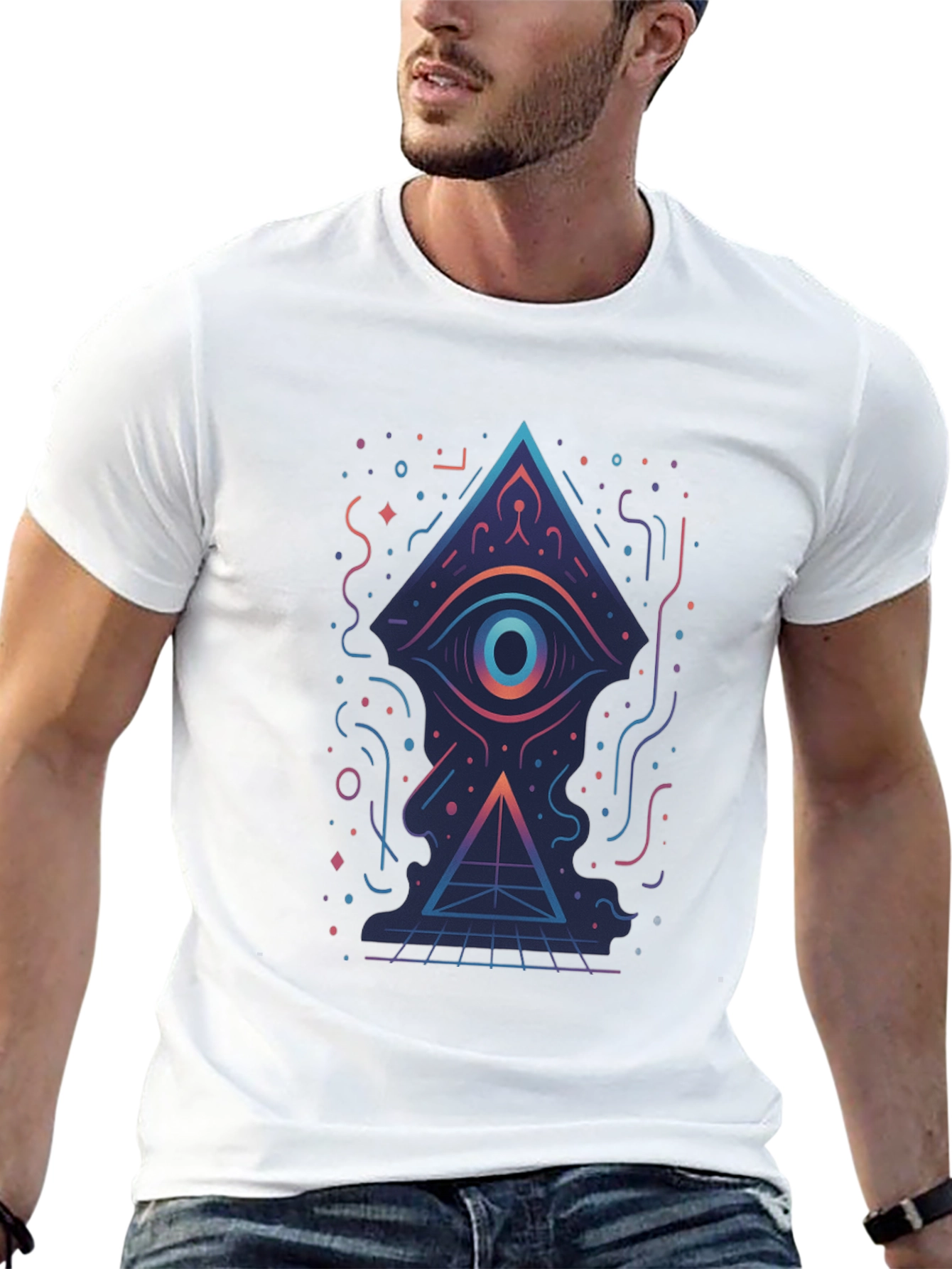 Geometric Eye Pyramid Graphic Tee - Black