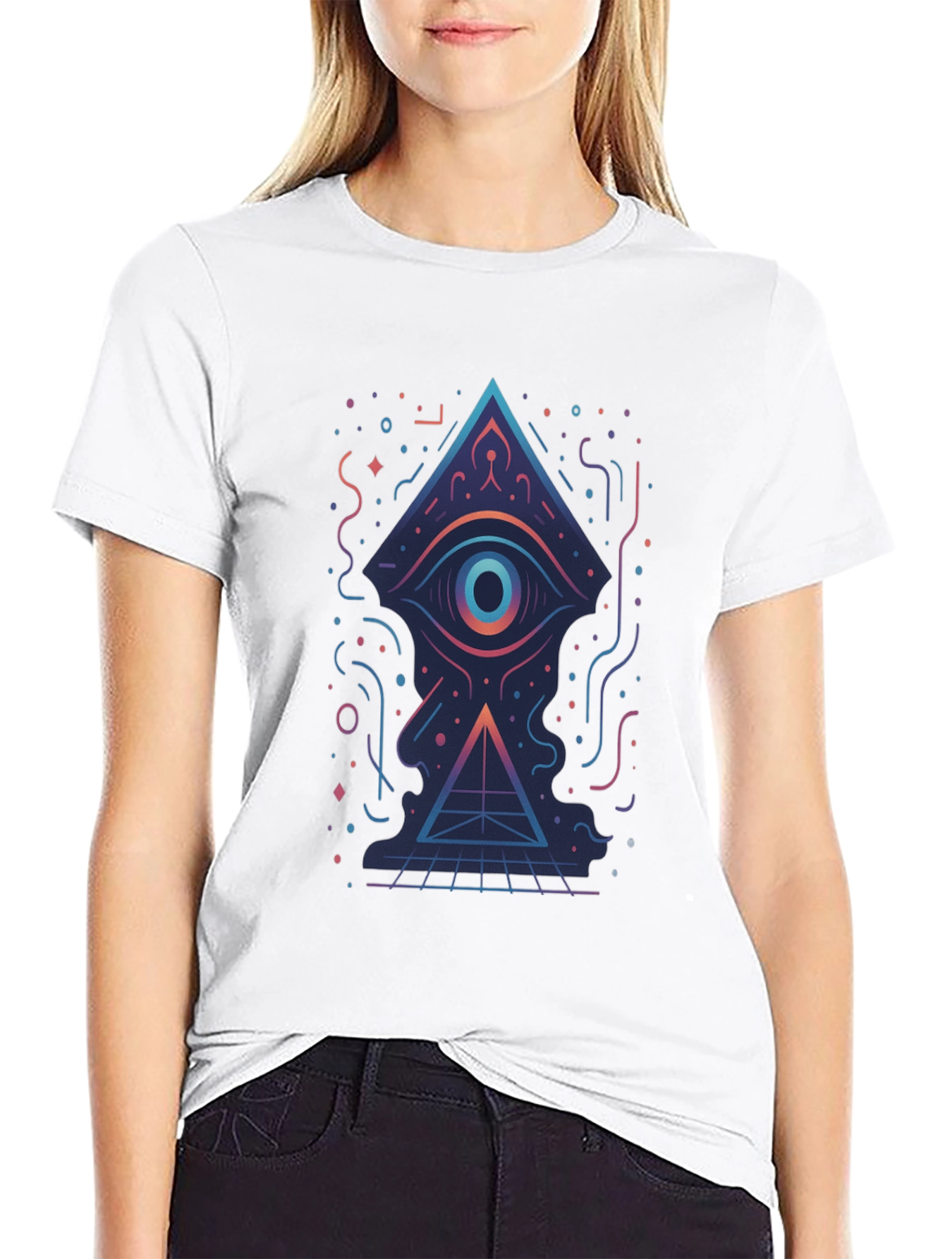 Geometric Eye Pyramid Graphic Tee - Black
