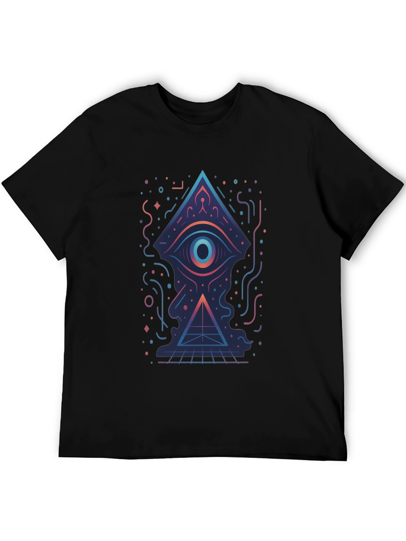 Geometric Eye Pyramid Graphic Tee - Black