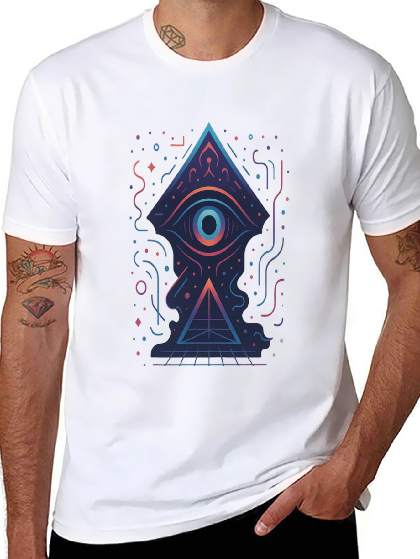 Geometric Eye Pyramid Graphic Tee - Black