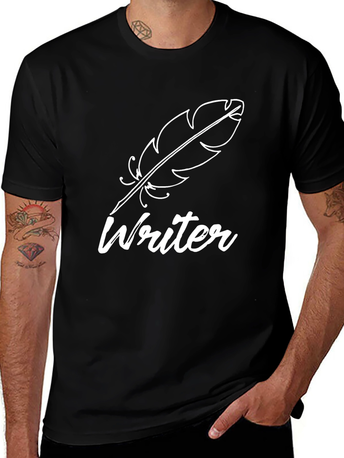 Writer Feather Black T-Shirt