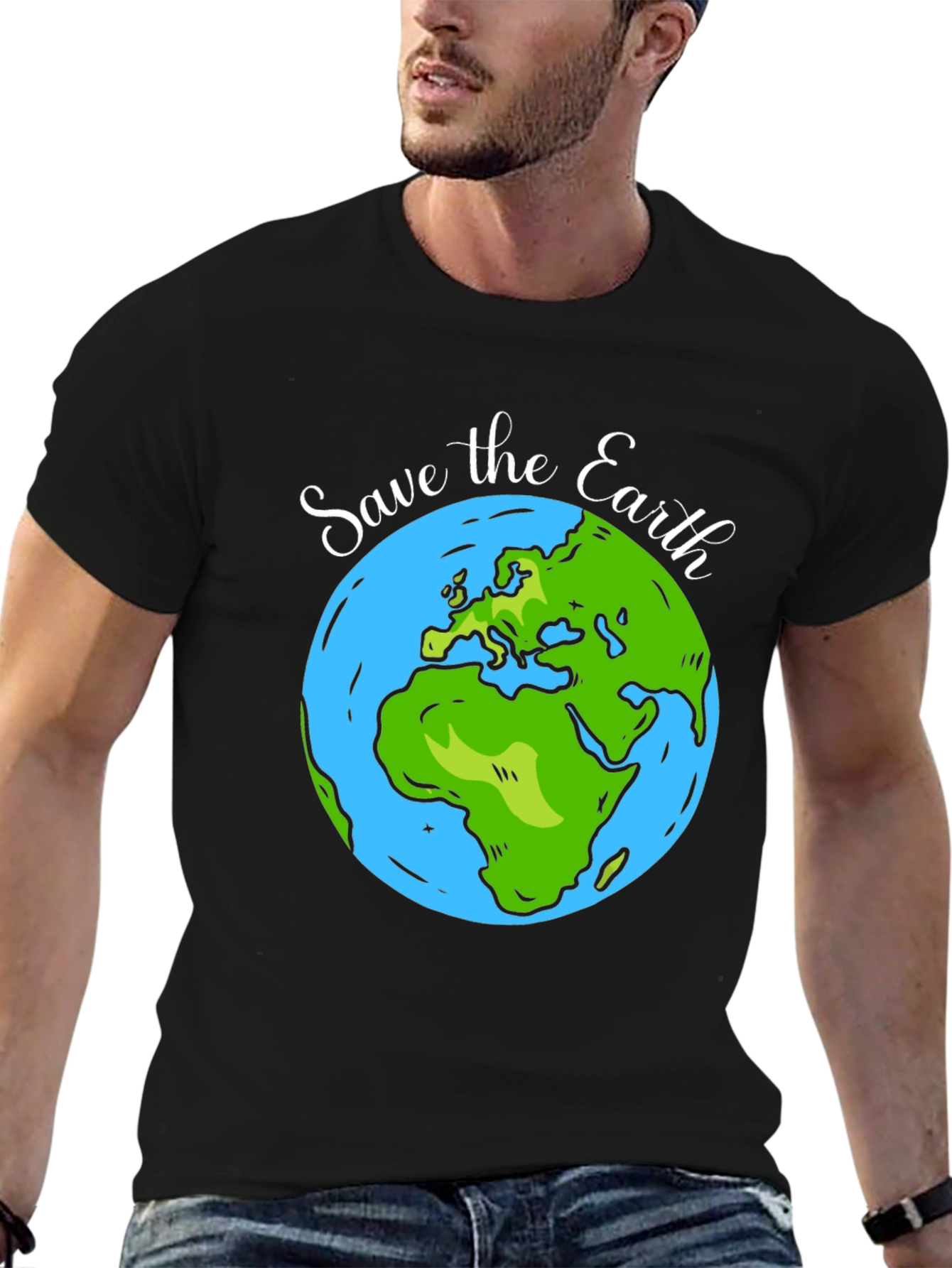 Save the Earth Graphic Print Black T-Shirt