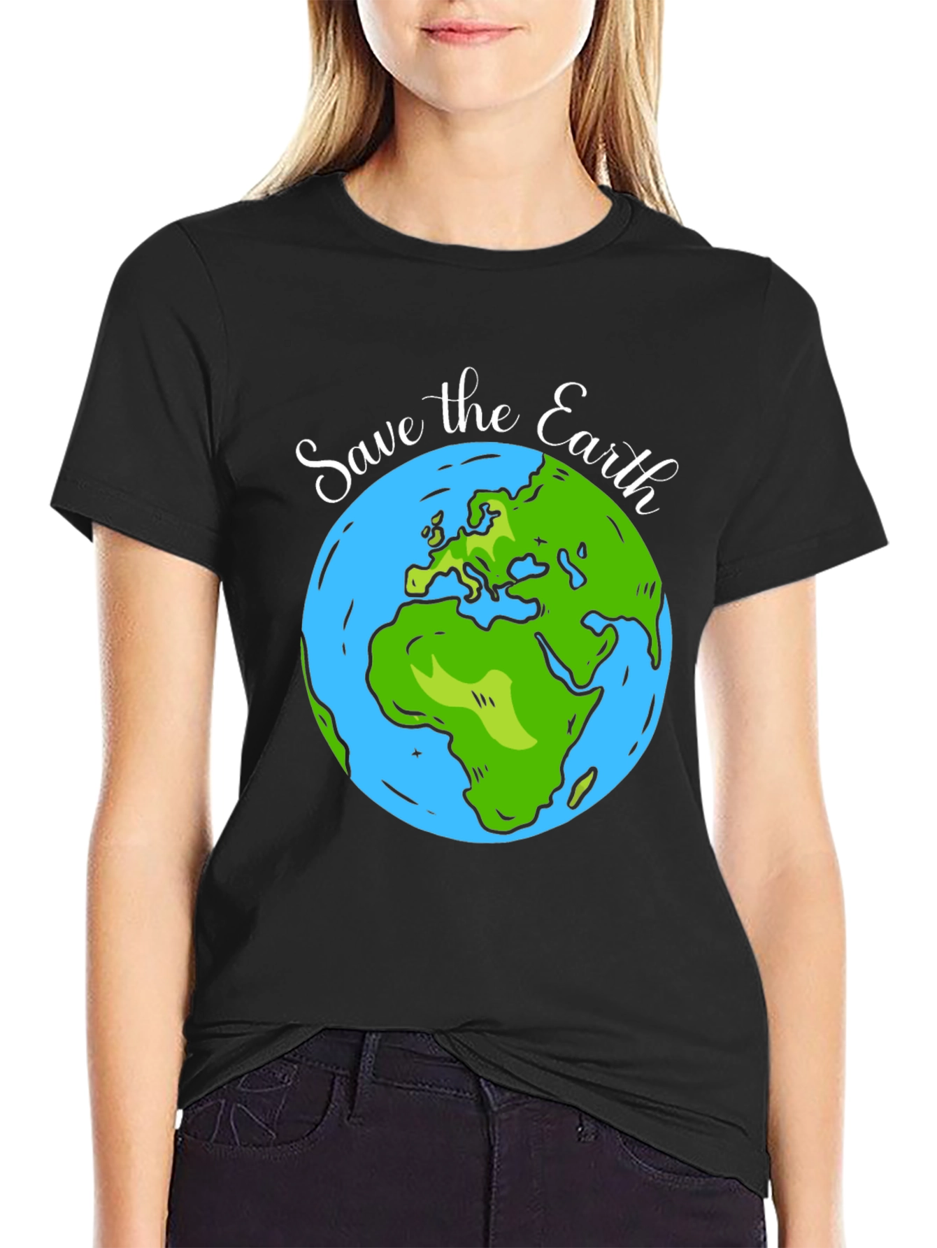 Save the Earth Graphic Print Black T-Shirt