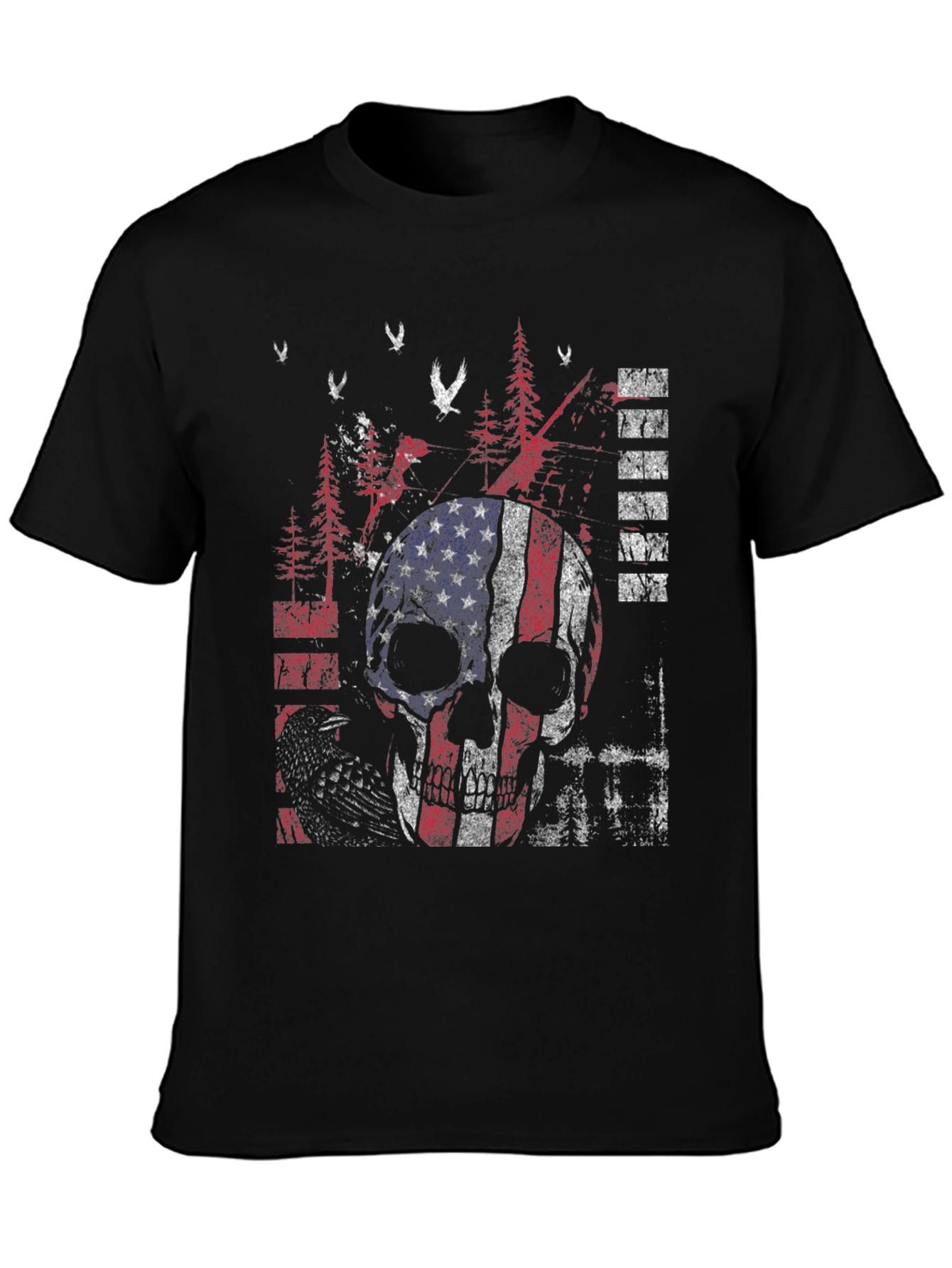 American Flag Skull Graphic Print T-Shirt