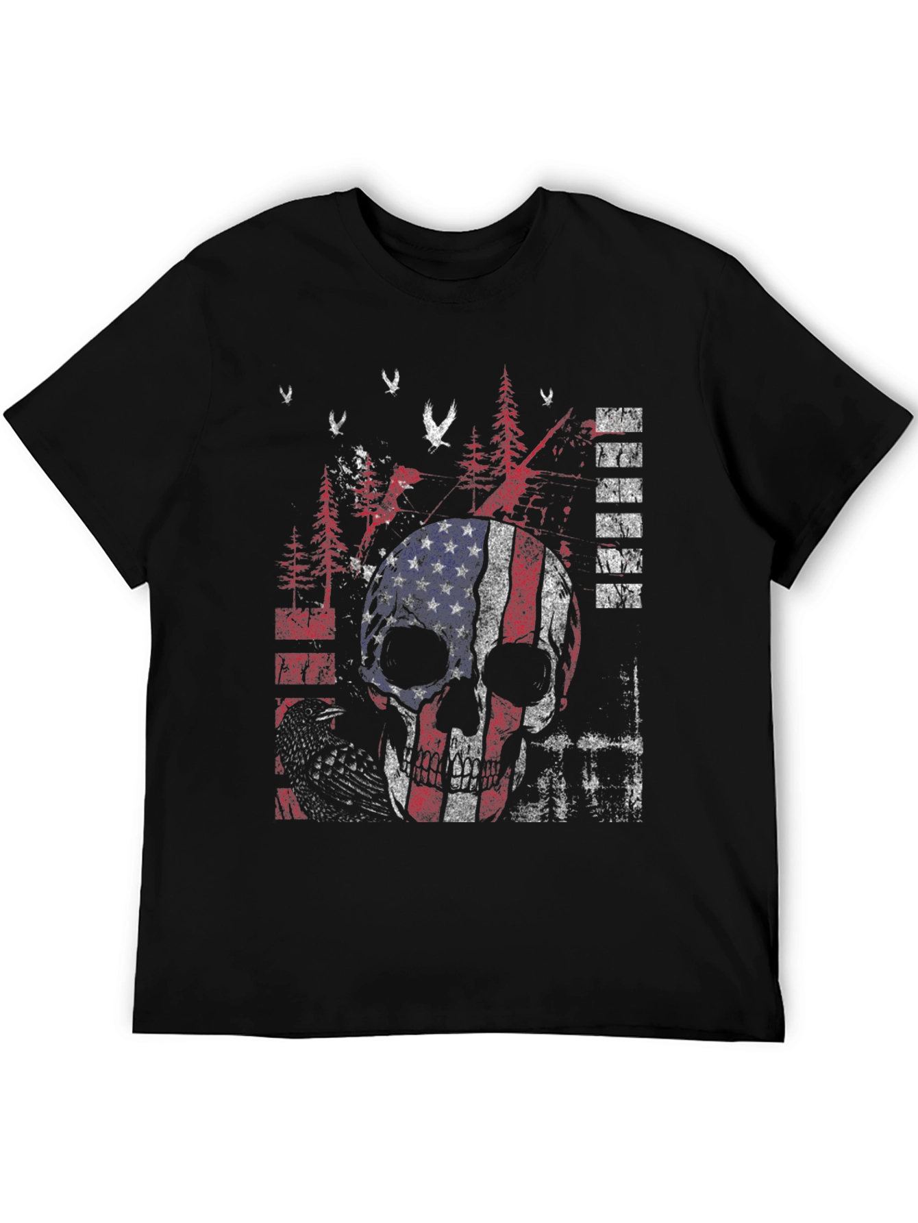 American Flag Skull Graphic Print T-Shirt