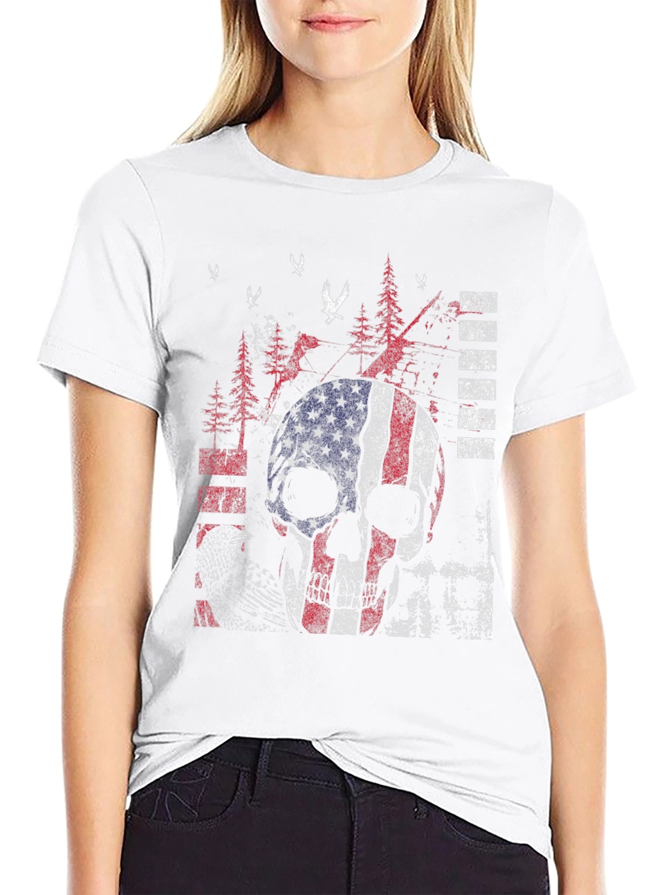 American Flag Skull Graphic Print T-Shirt