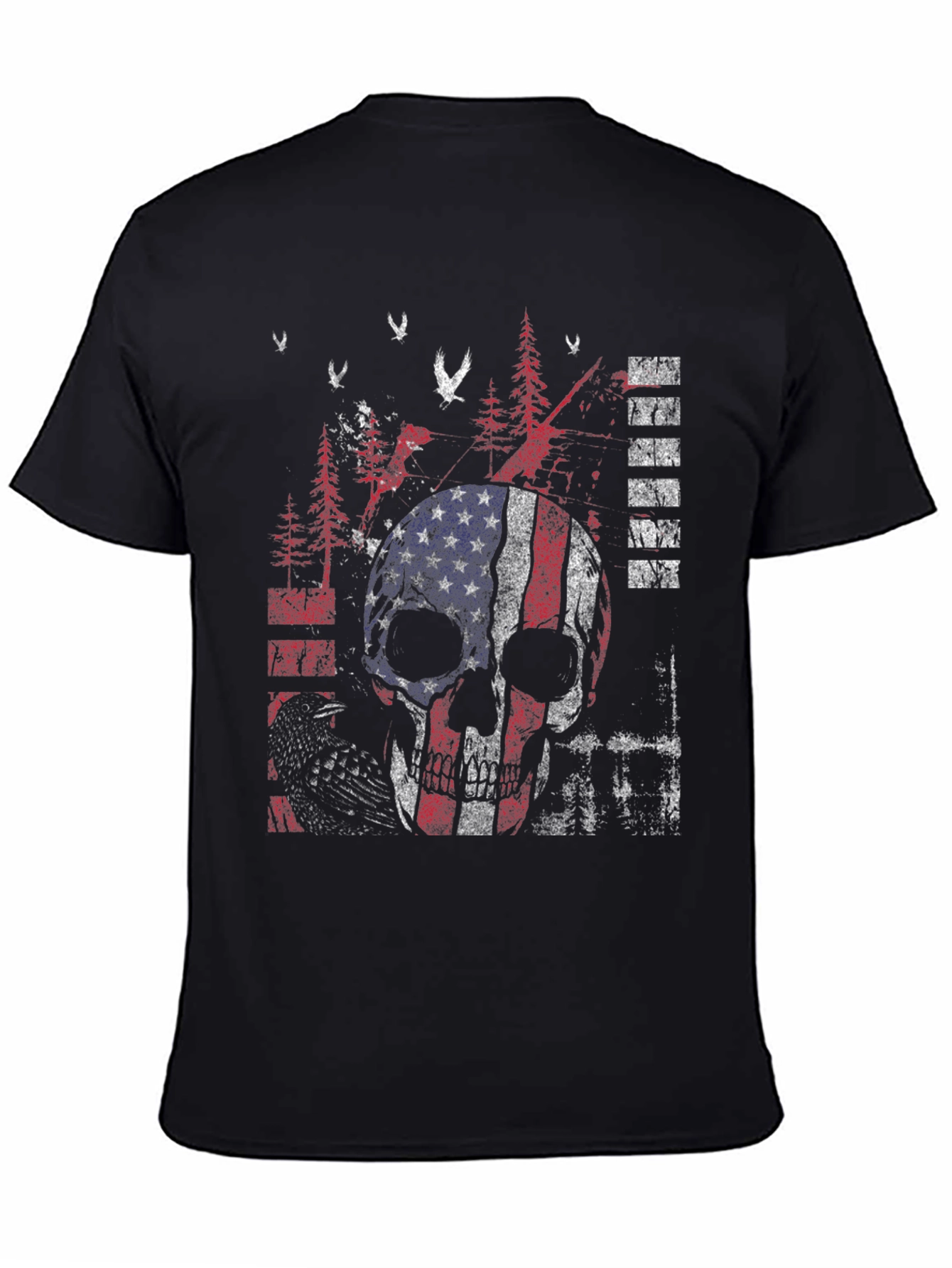 American Flag Skull Graphic Print T-Shirt