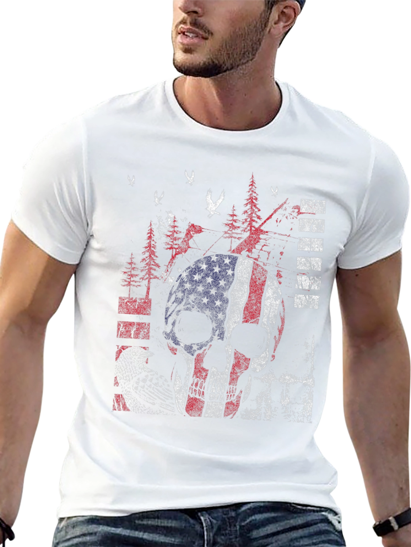 American Flag Skull Graphic Print T-Shirt