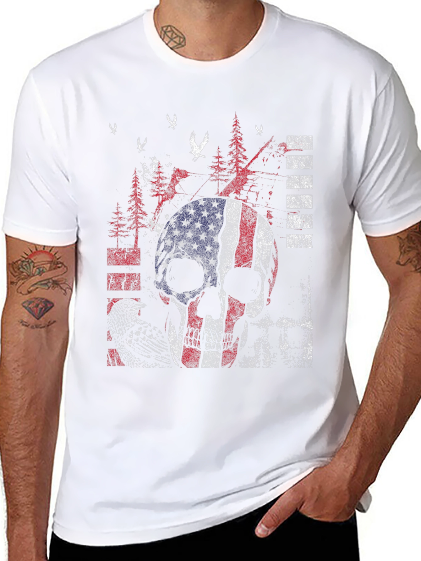 American Flag Skull Graphic Print T-Shirt