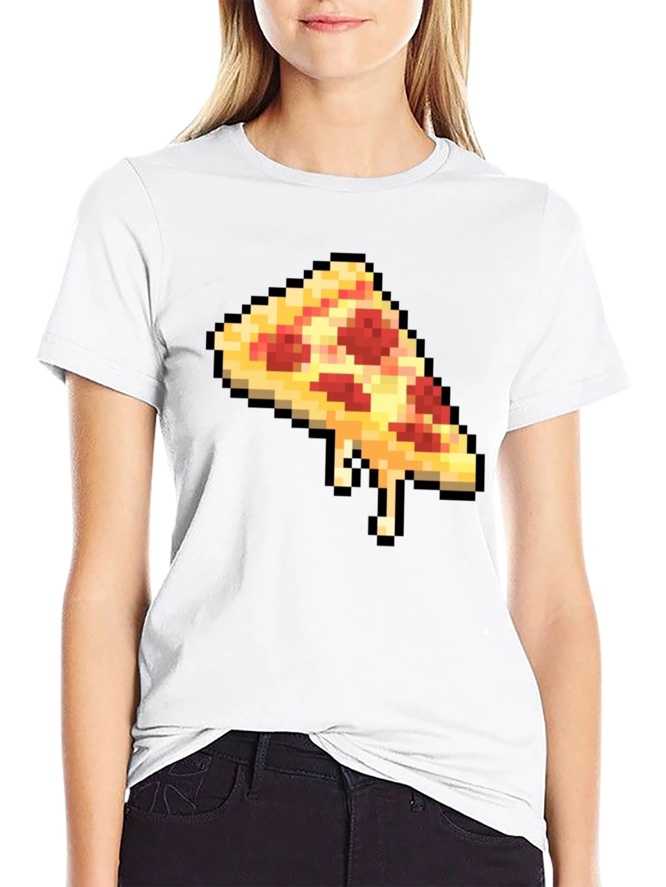 Pixel Pizza Slice Graphic Tee - Black Casual T-Shirt