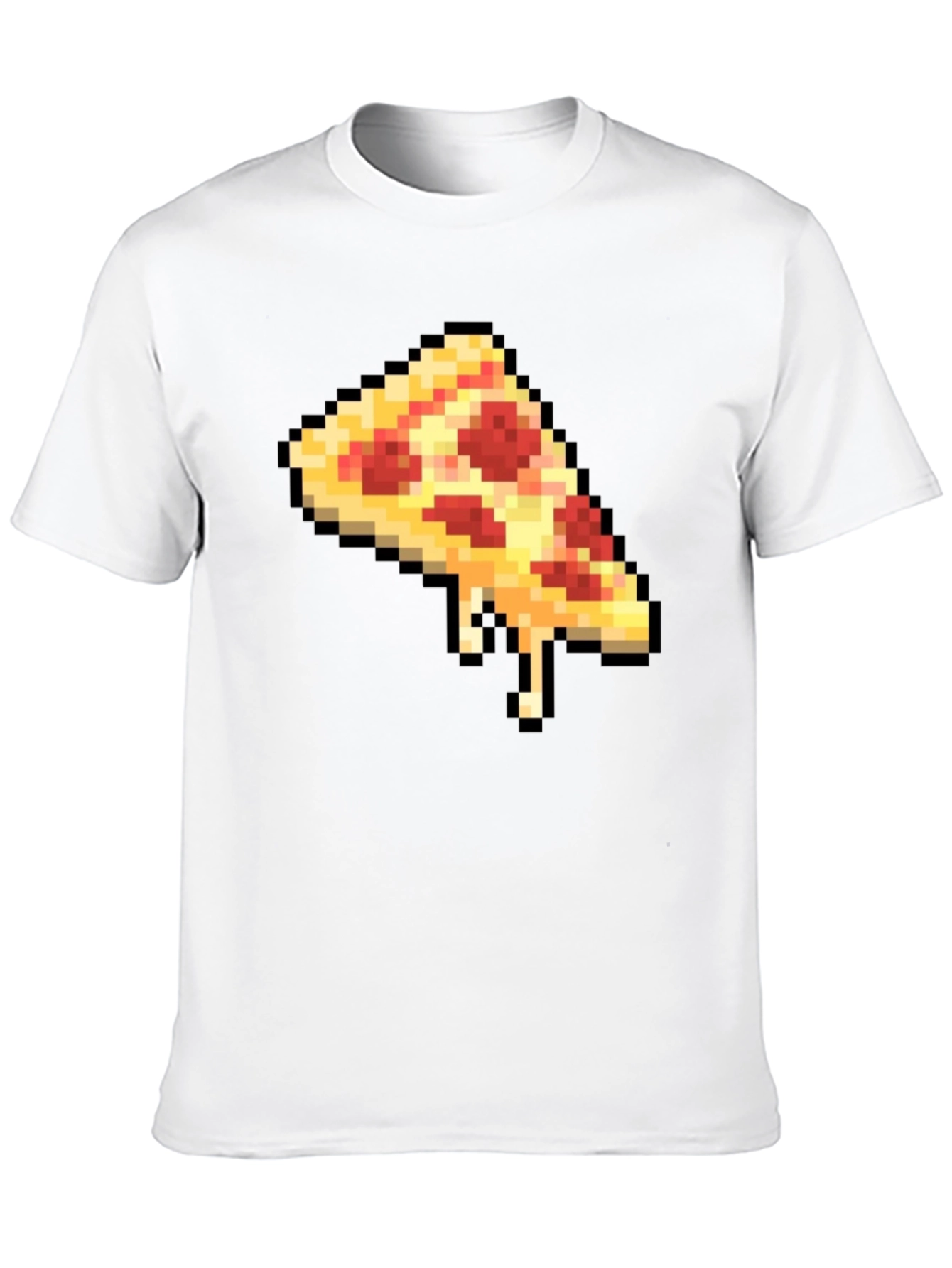 Pixel Pizza Slice Graphic Tee - Black Casual T-Shirt