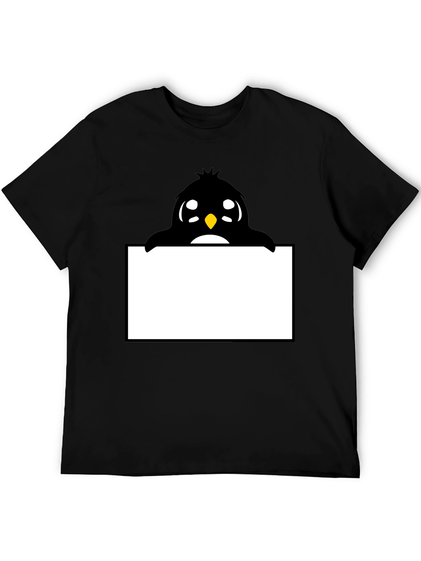 Cute Cartoon Penguin Peek-a-Boo Black T-Shirt