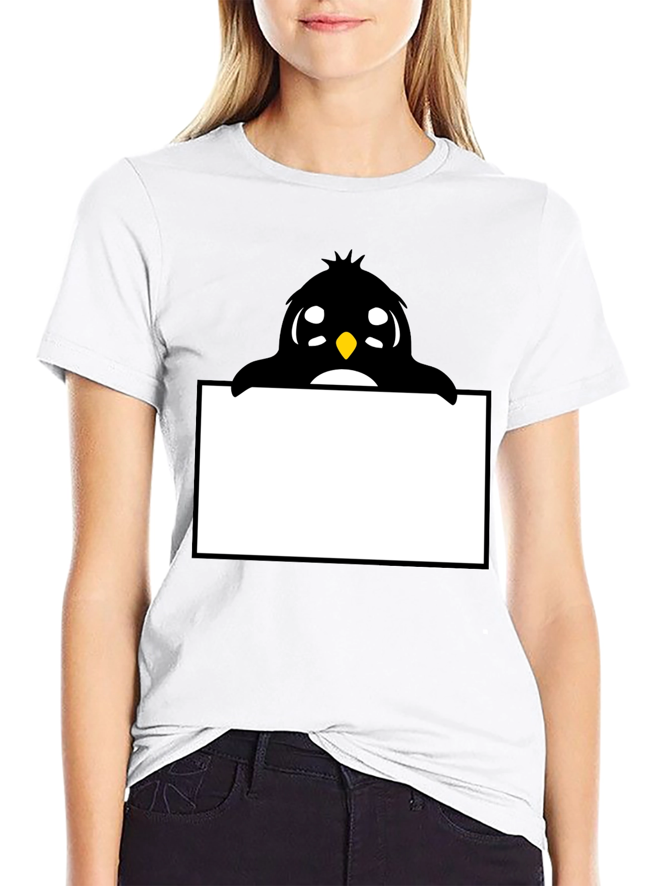 Cute Cartoon Penguin Peek-a-Boo Black T-Shirt