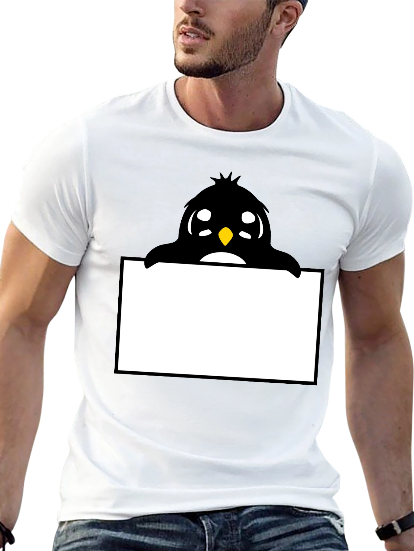 Cute Cartoon Penguin Peek-a-Boo Black T-Shirt