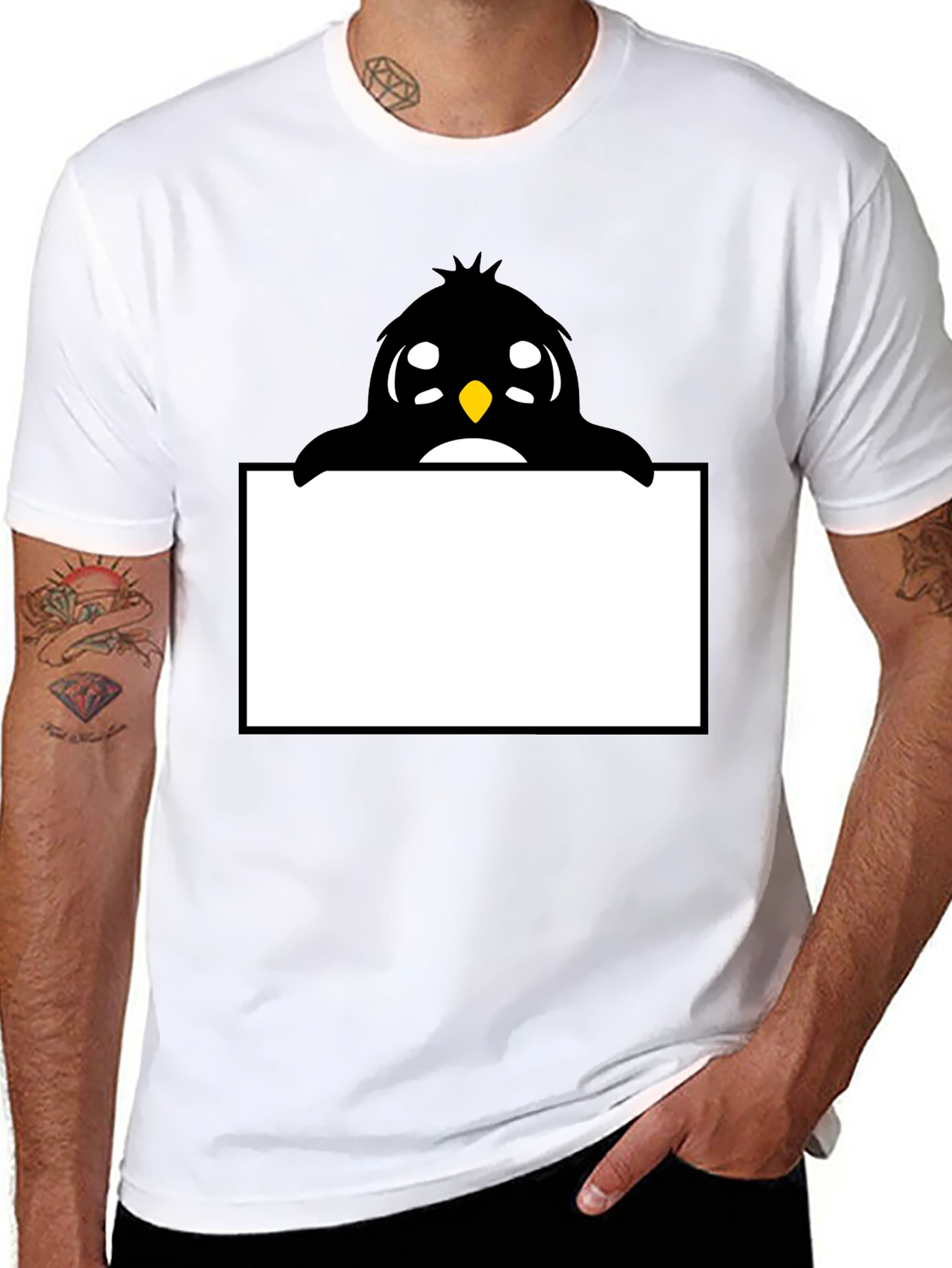 Cute Cartoon Penguin Peek-a-Boo Black T-Shirt