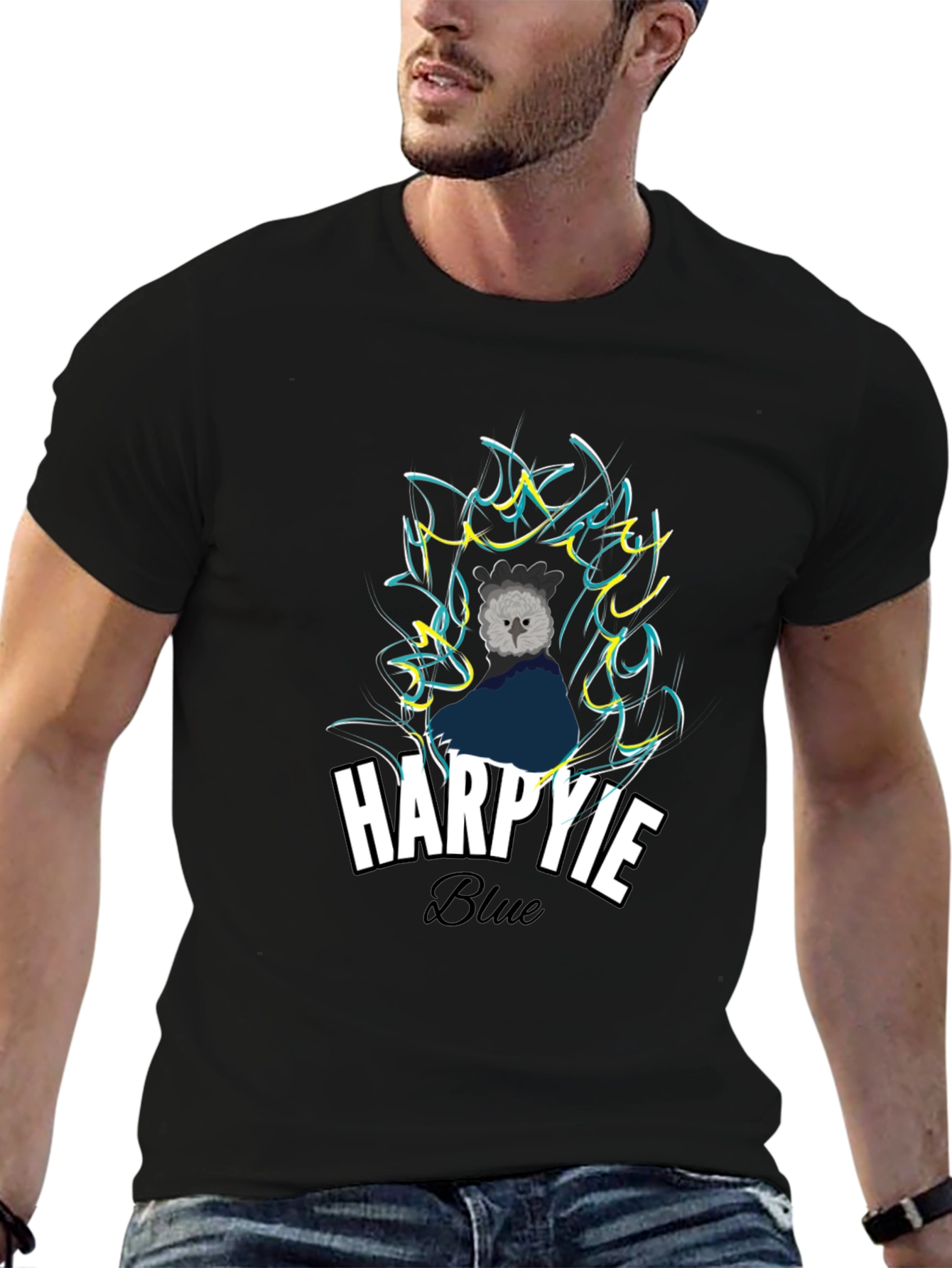 Harpie Blue Graphic T-Shirt - Stylish Bird Design Tee
